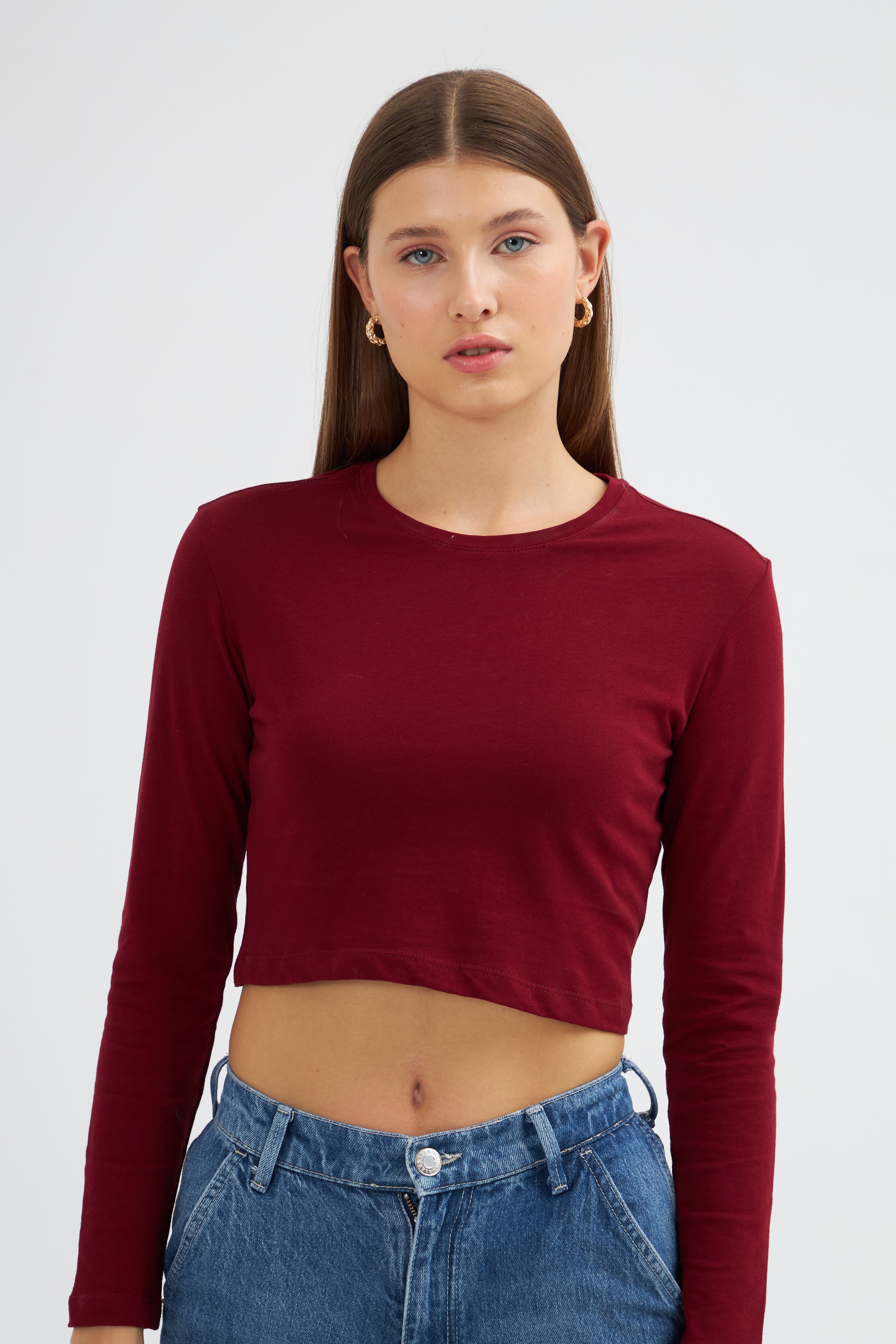 Kadın Crop Uzun Kol Slim Fit T-Shirt 2024547