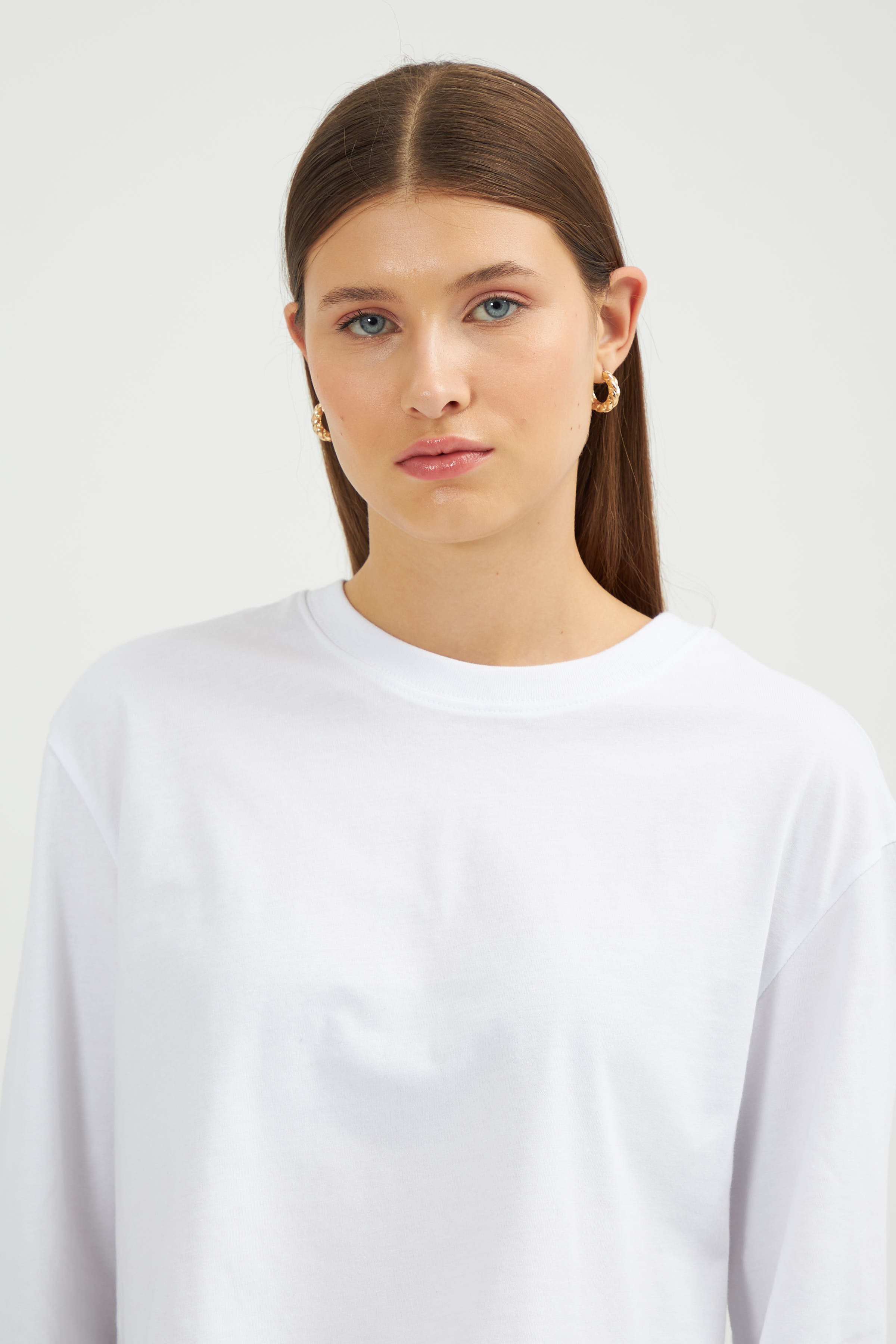 Kadın Crop Oversize Uzun Kol T-Shirt 2024545 - Beyaz