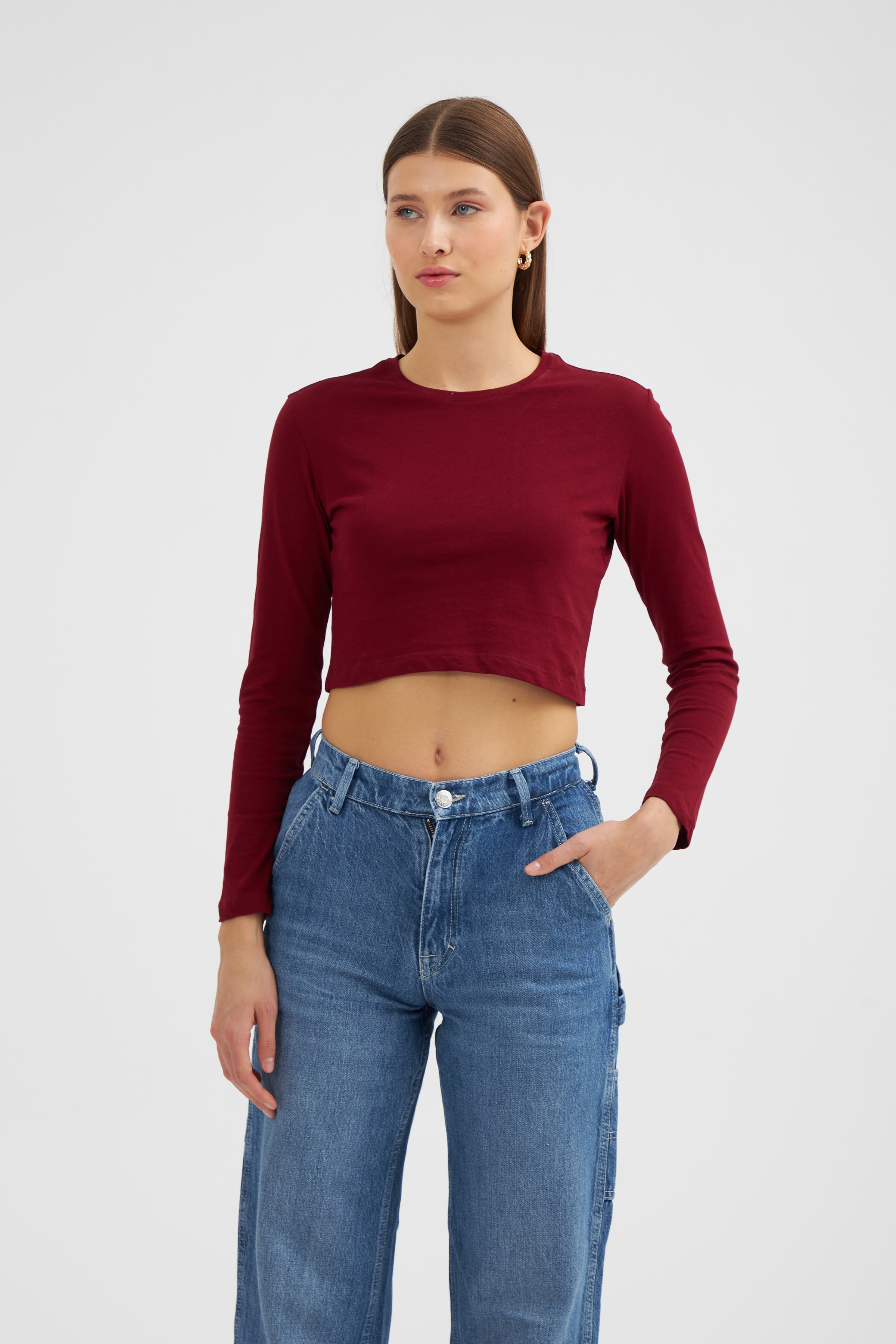 Kadın Crop Uzun Kol Slim Fit T-Shirt 2024547