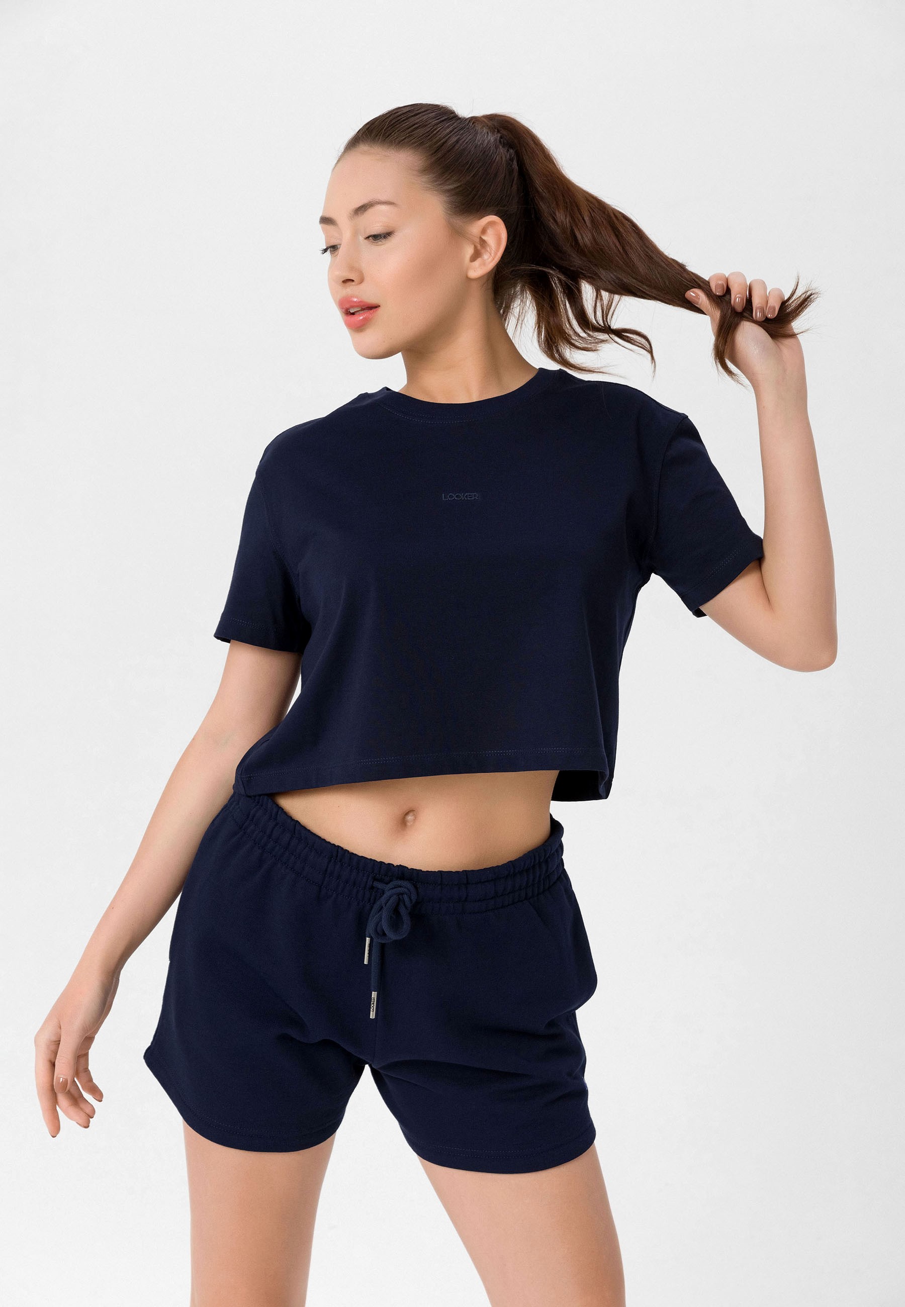 Kadın Oversize Crop T-Shirt - Lacivert