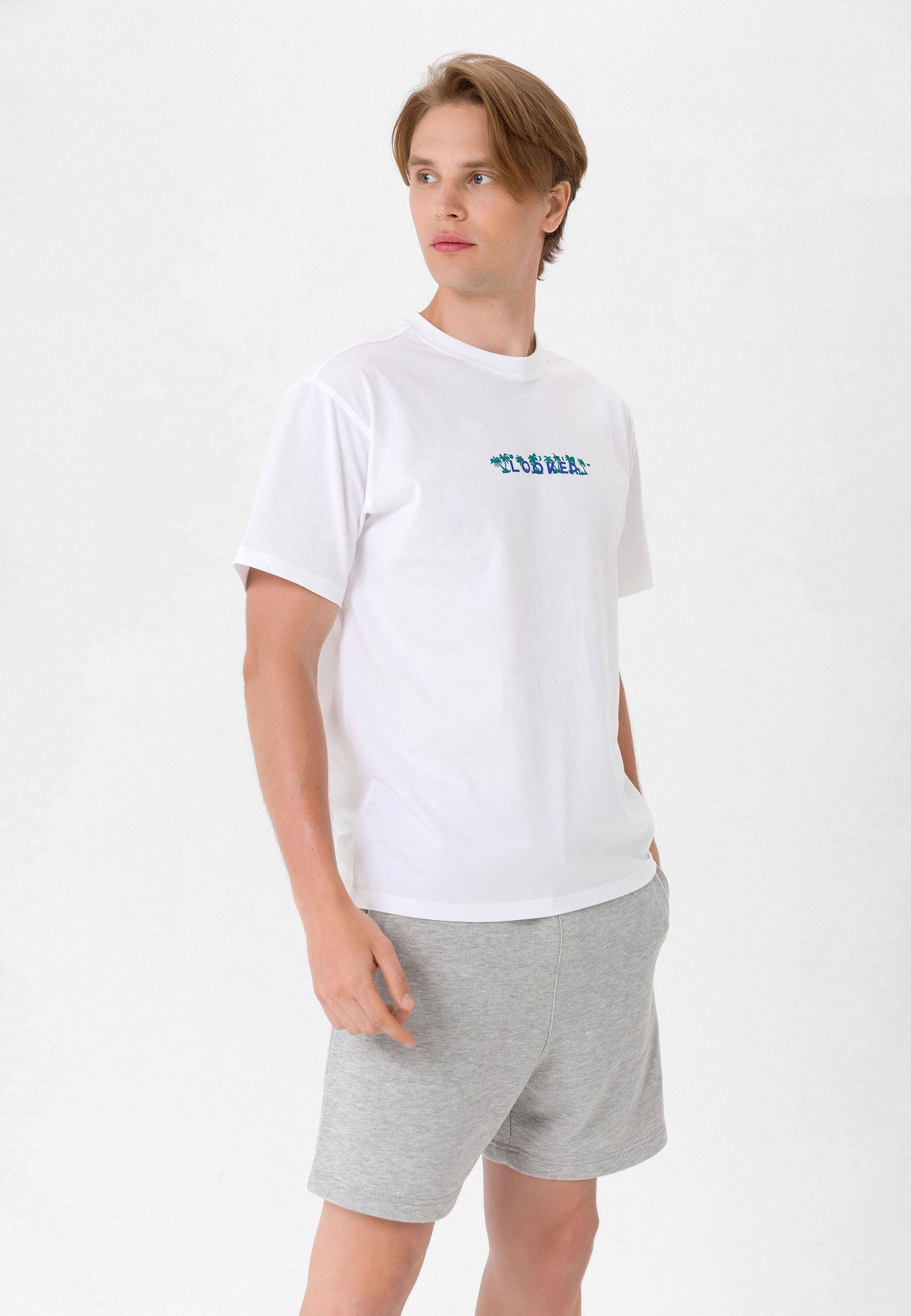 Erkek Baskılı Oversize T-Shirt - Beyaz