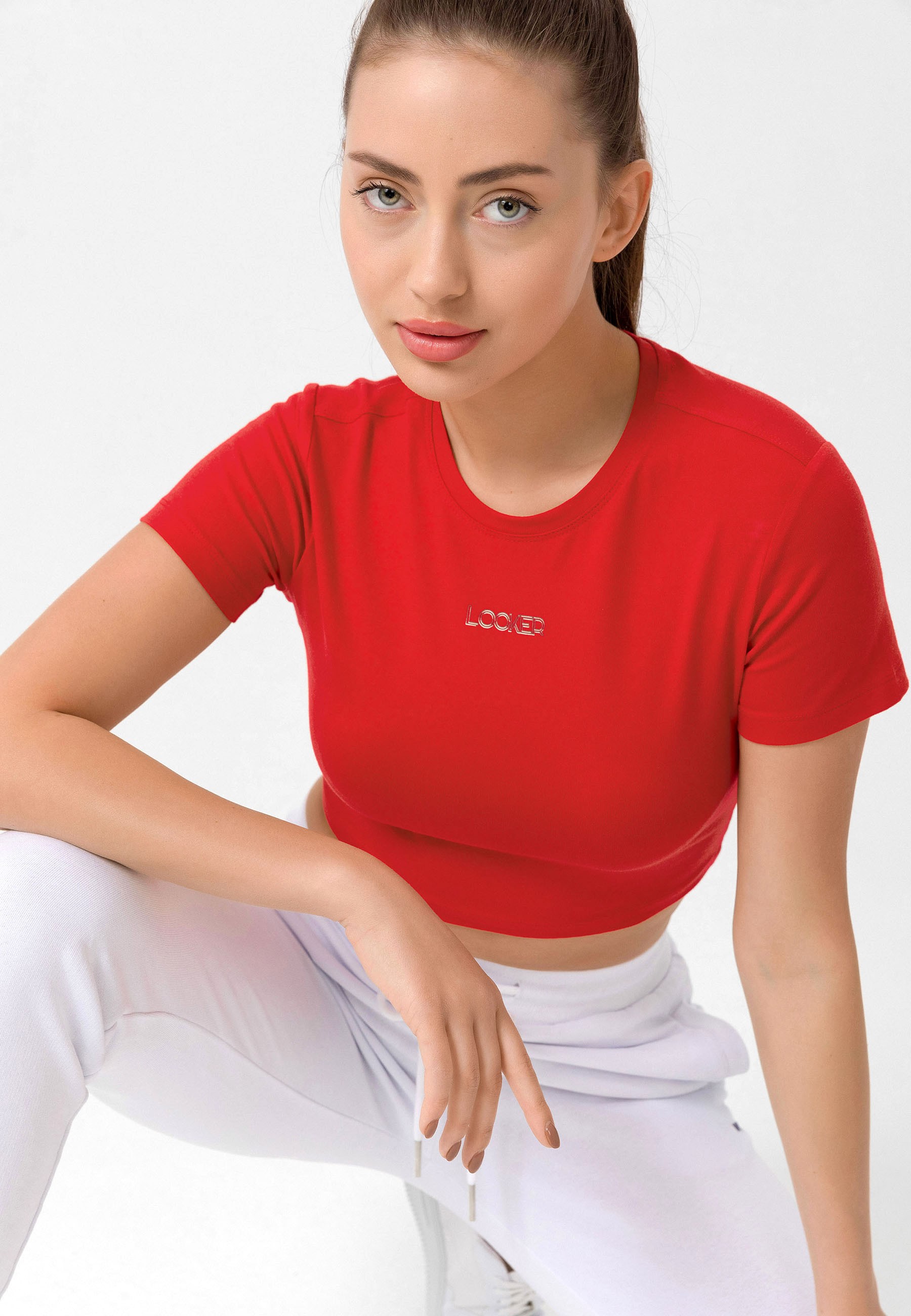 Kadın Slim Fit Crop T-Shirt - Kırmızı