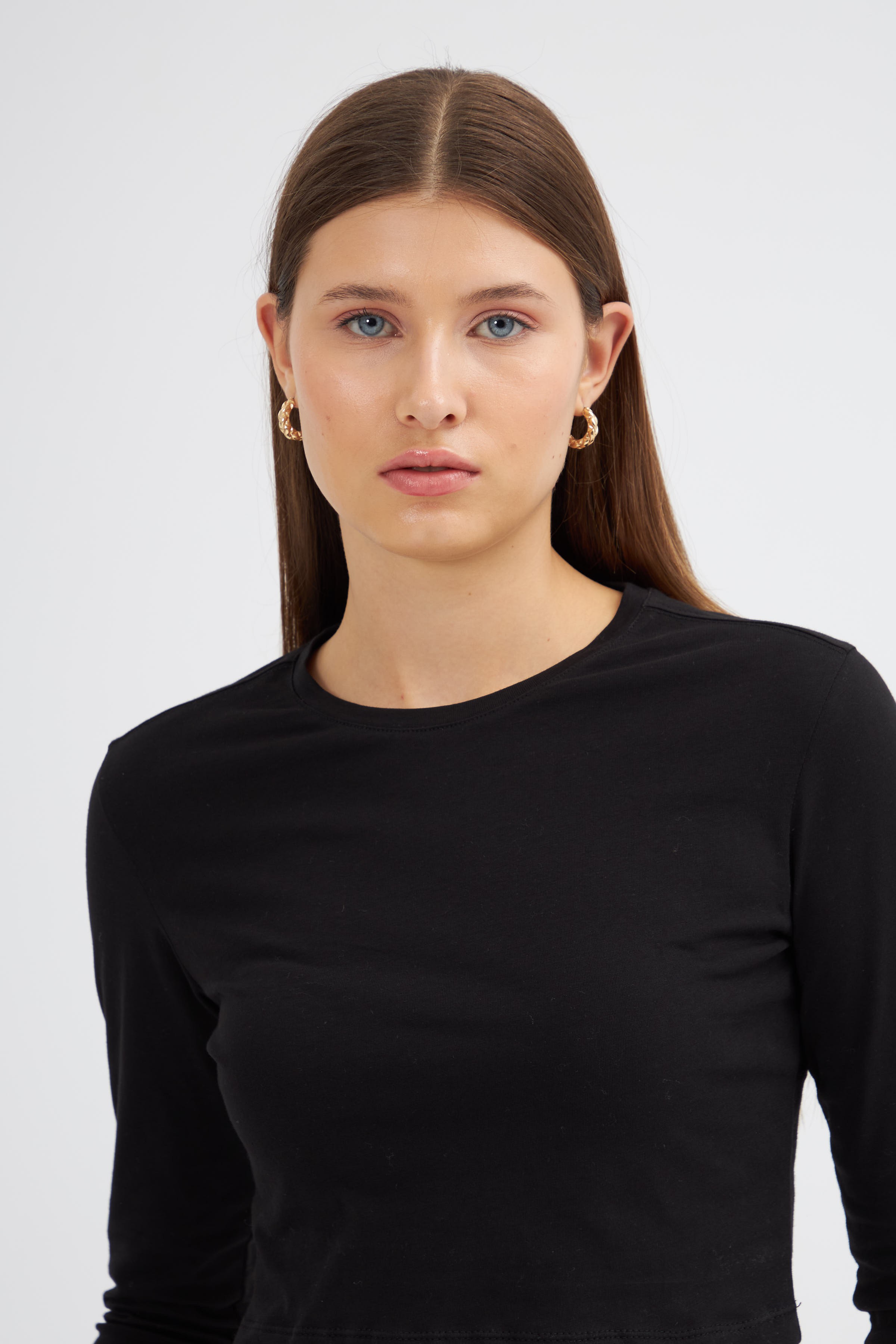 Kadın Crop Uzun Kol Slim Fit T-Shirt 2024547 - Siyah