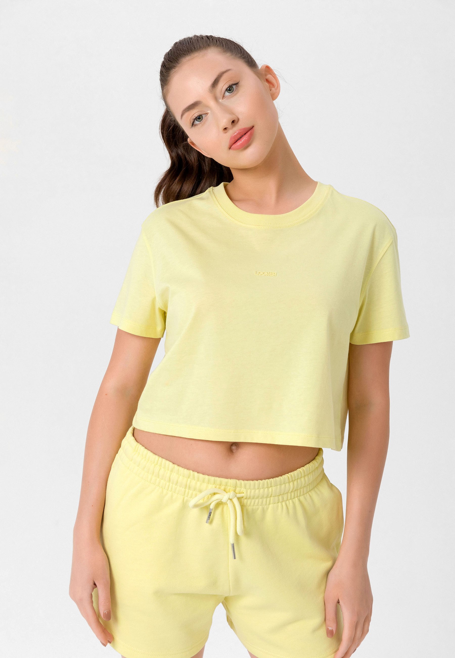 Kadın Oversize Crop T-Shirt - Sarı(Pastel)