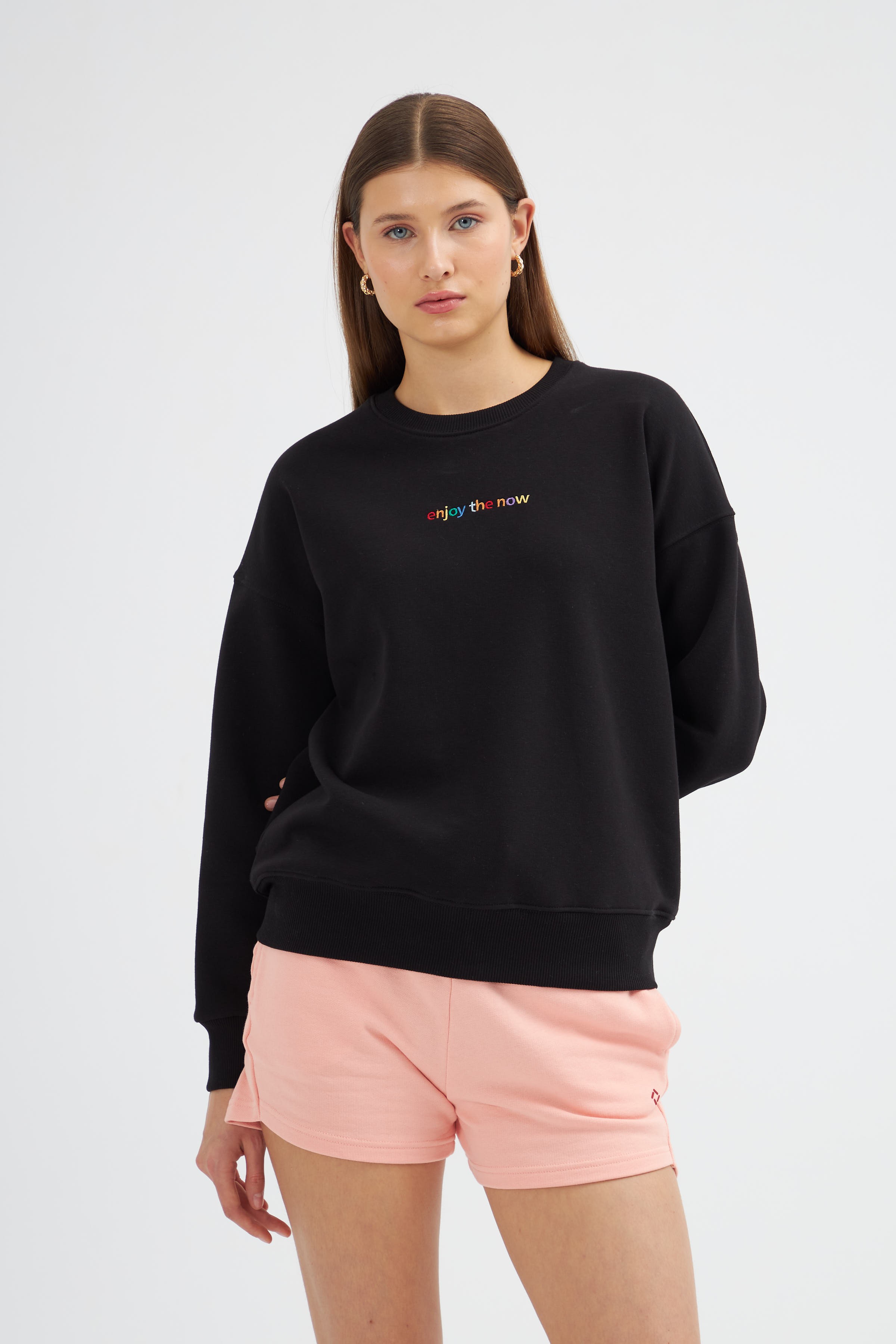 Kadın Basic Sweatshirt - Enjoy The Now temalı 2023531