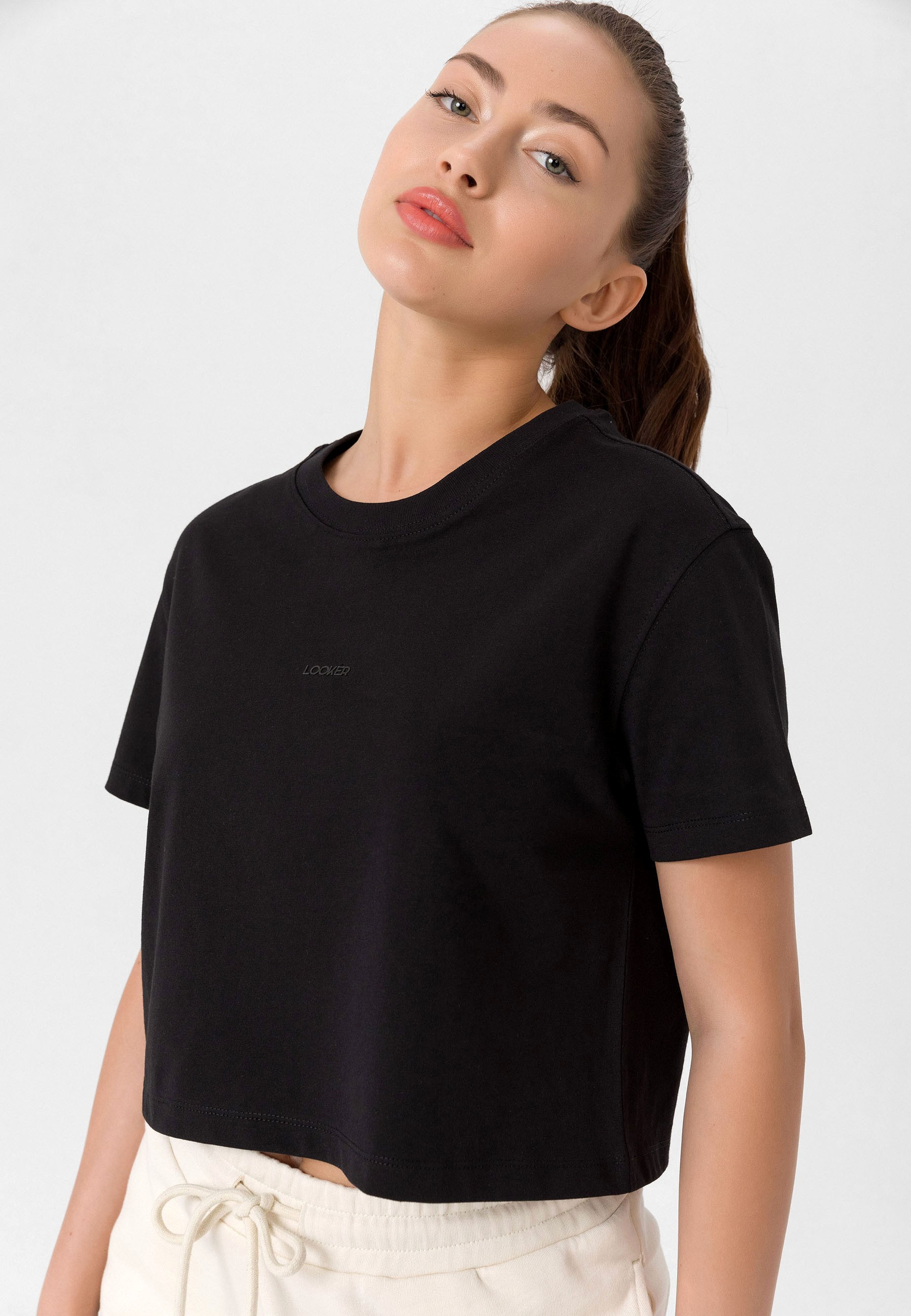 Kadın Oversize Crop T-Shirt - Siyah