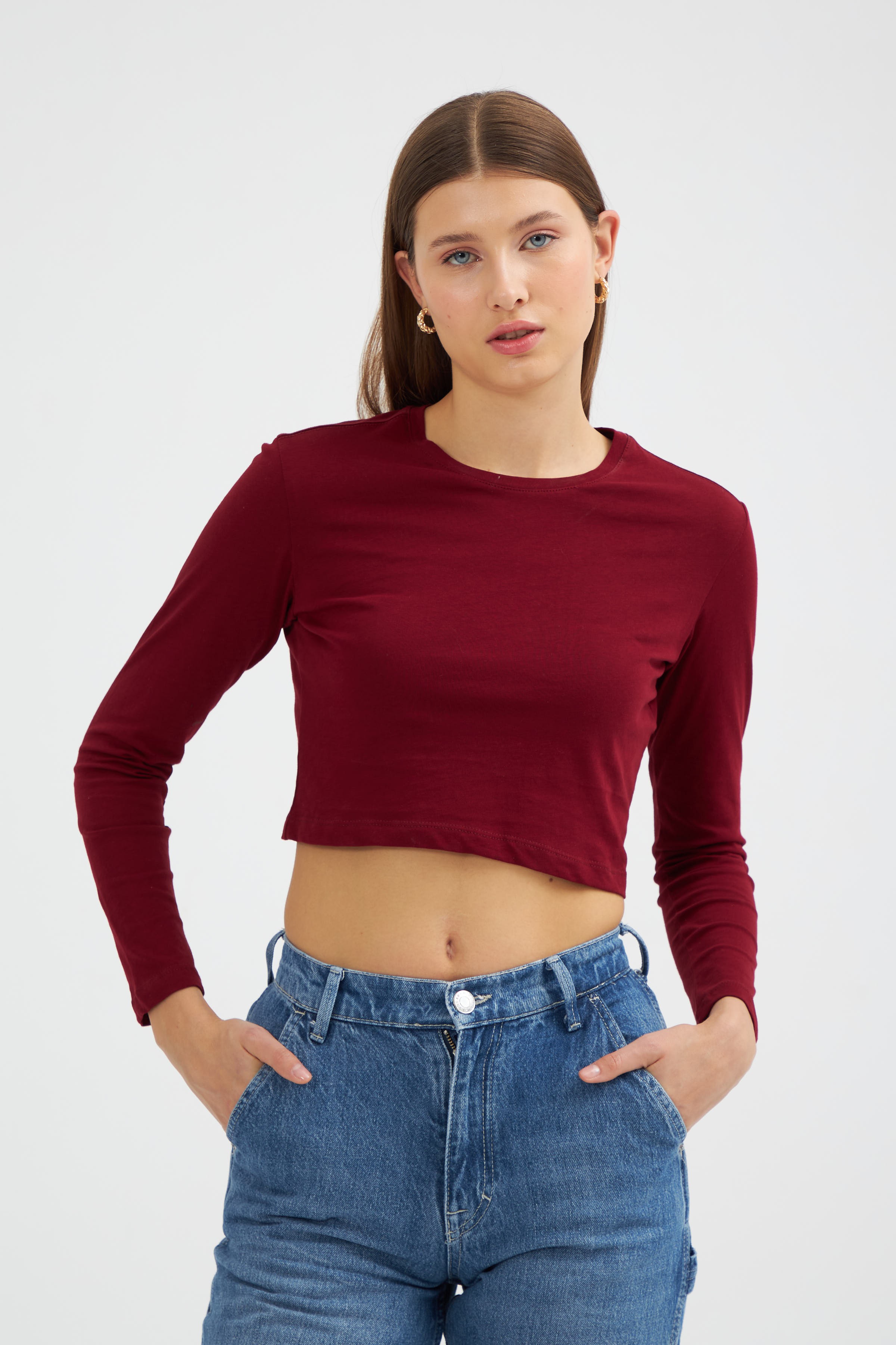 Kadın Crop Uzun Kol Slim Fit T-Shirt 2024547