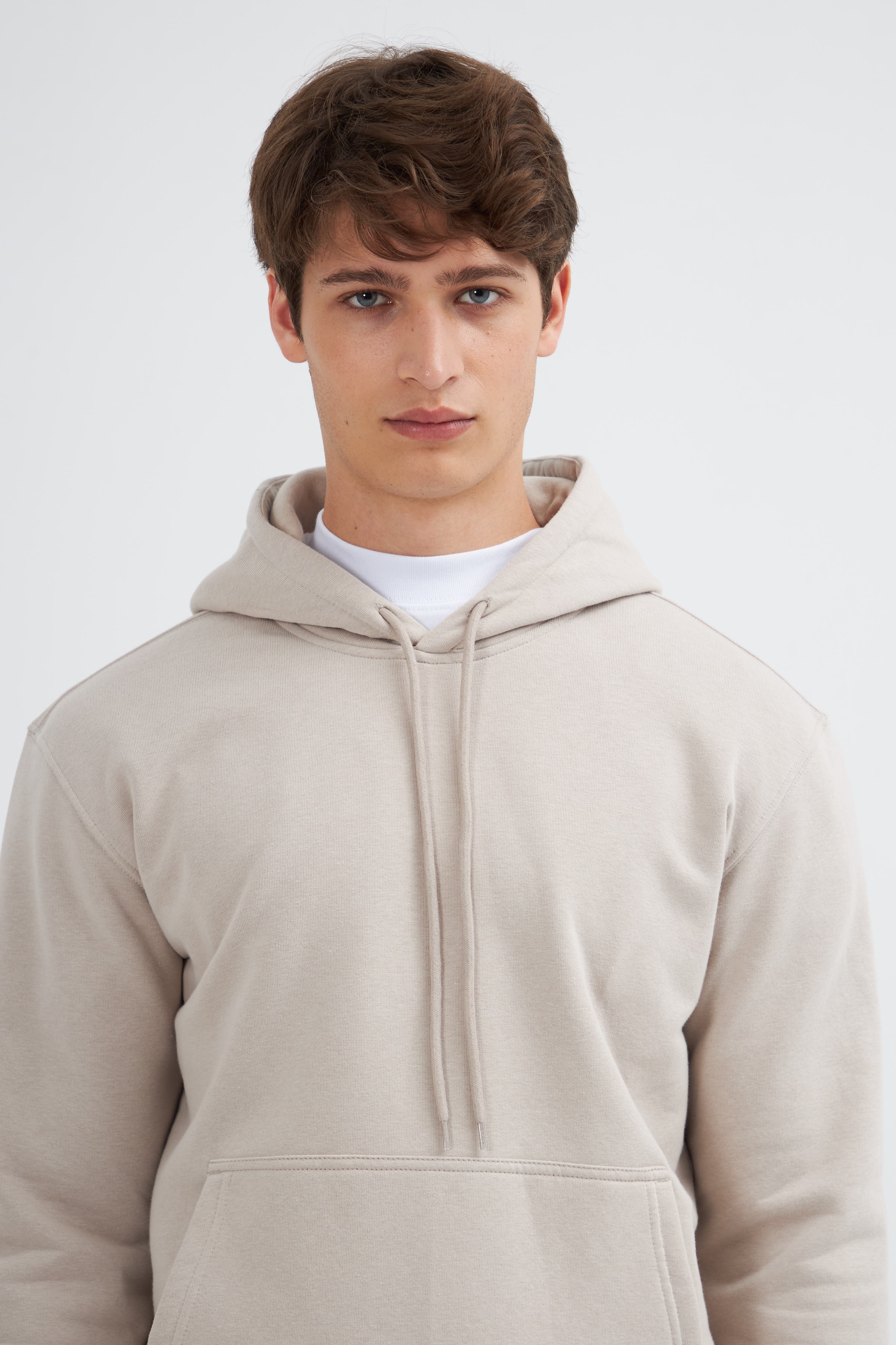 Erkek Basic Kapşonlu Sweatshirt - Hoodie 2024539 - Krem