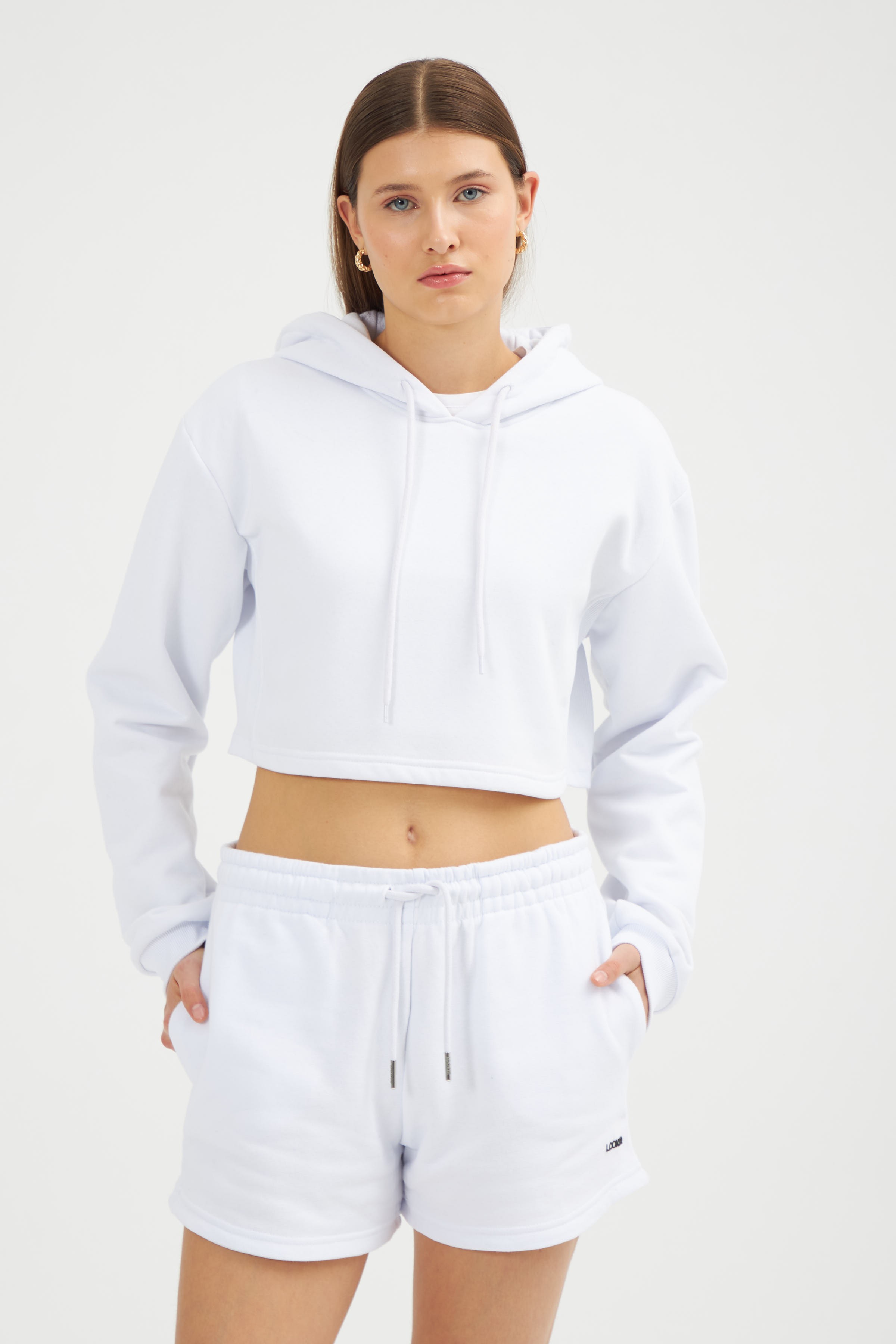 Kadın Crop Kapşonlu Sweatshirts - Hoodie 2024523 - Beyaz