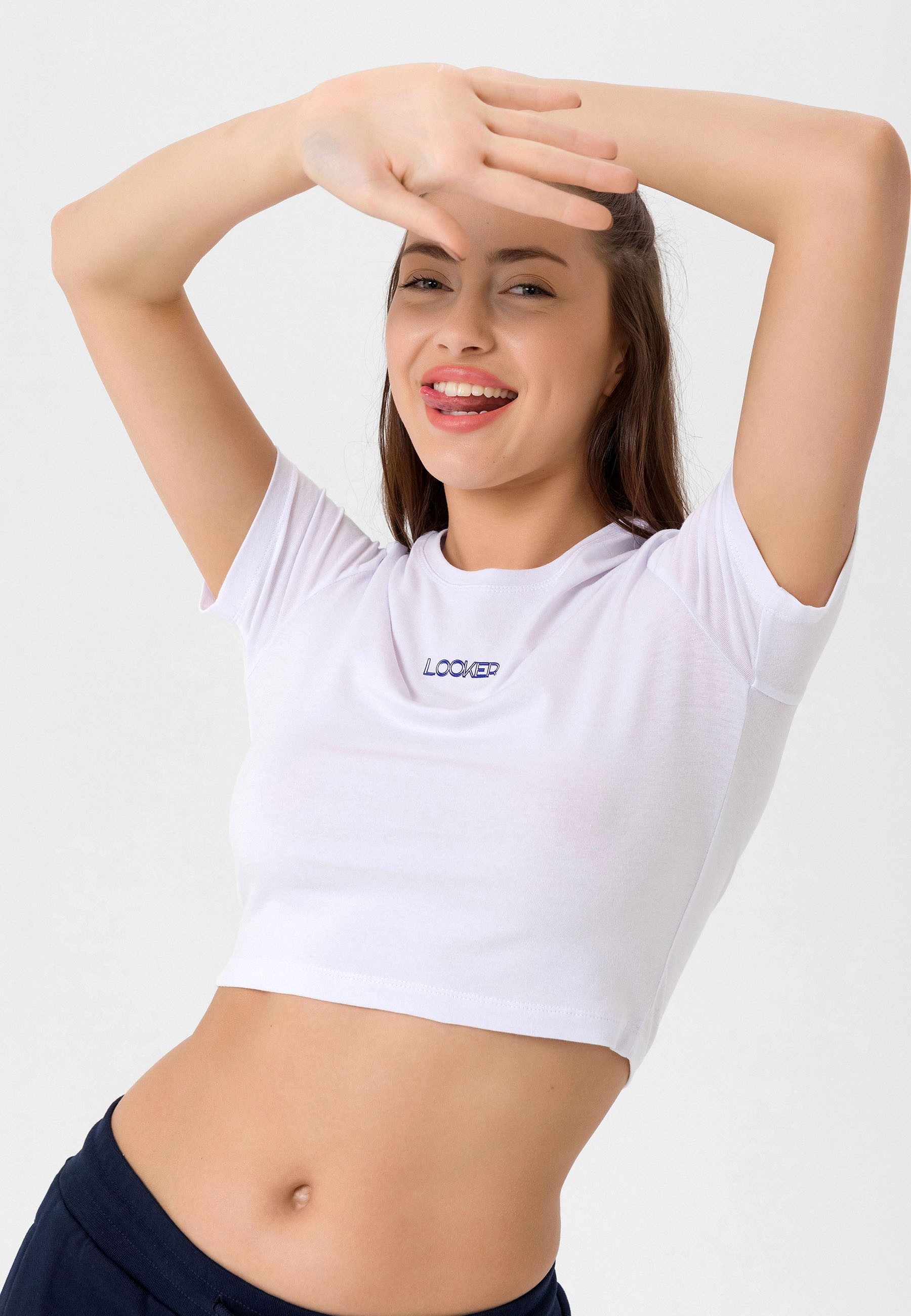 Kadın Slim Fit Crop T-Shirt - Beyaz