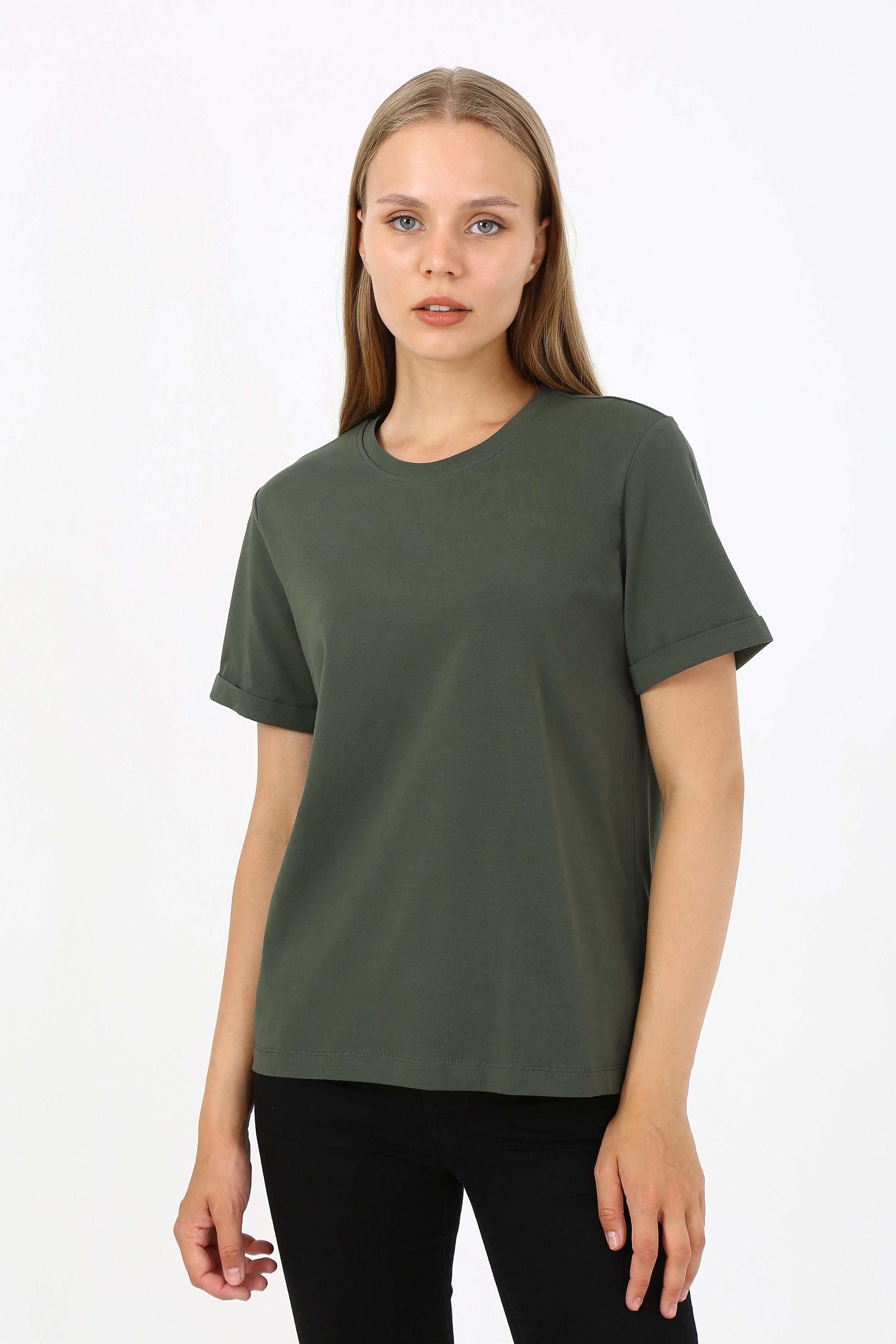 Kadın Duble Kol Regular Fit T-Shirt - Haki