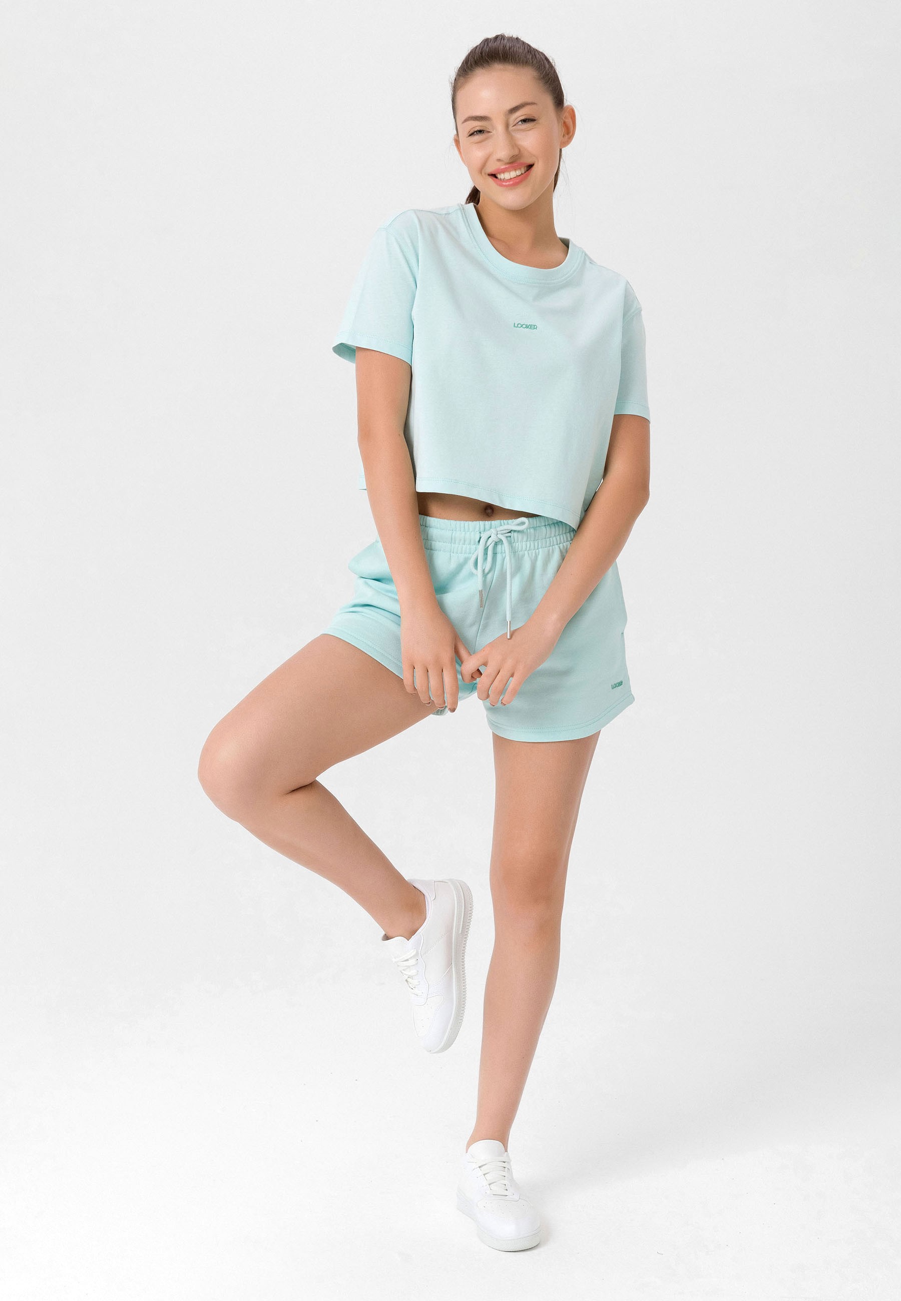 Kadın Oversize Crop T-Shirt - Aqua(Mavi)