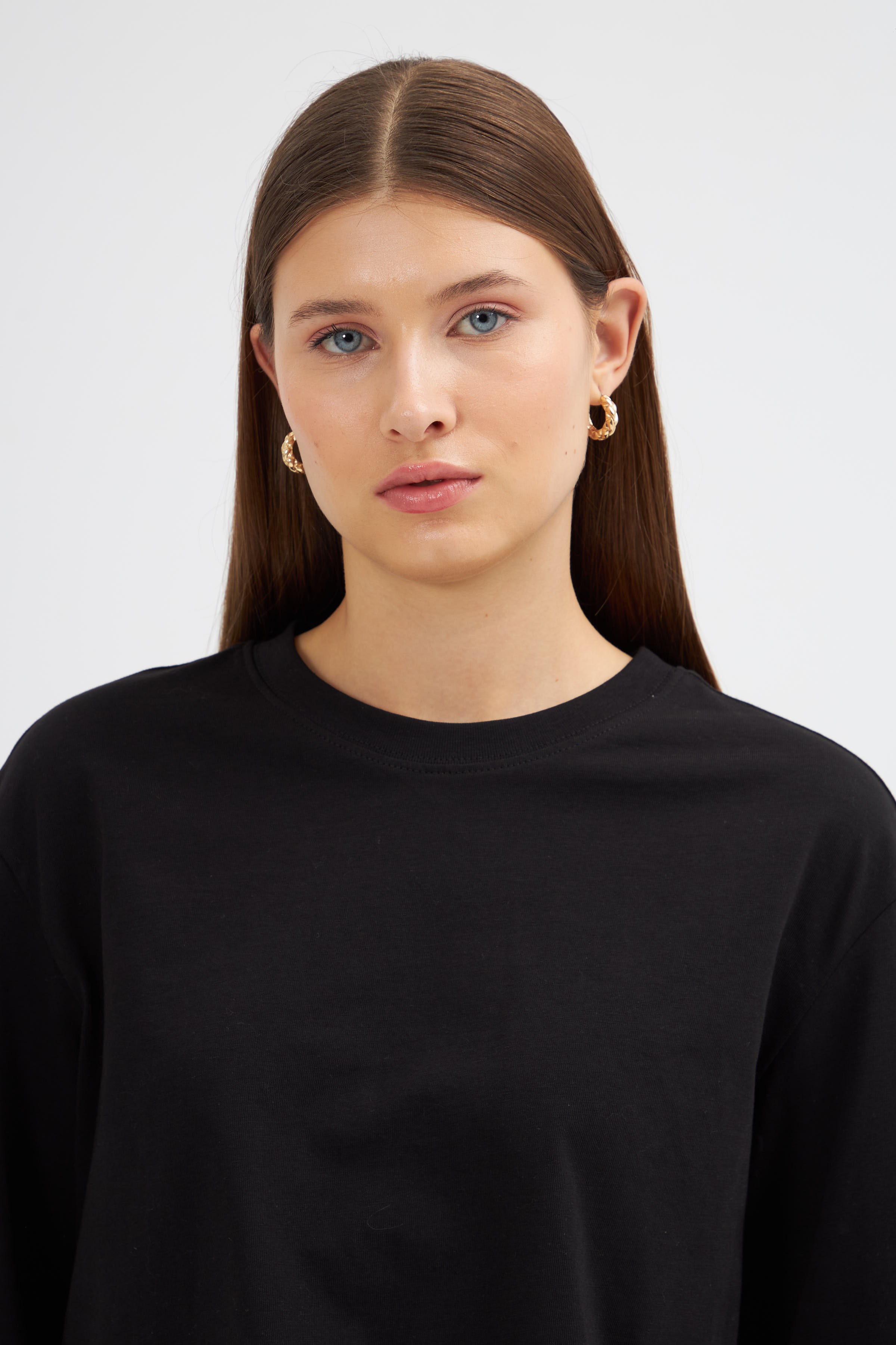 Kadın Crop Oversize Uzun Kol T-Shirt 2024545 - Siyah