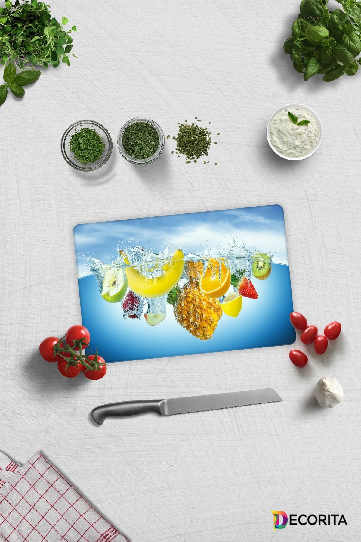 Tropik Meyveler | Cam Kesme Tahtası - Cam Kesme Tablası | 20cm X 30cm