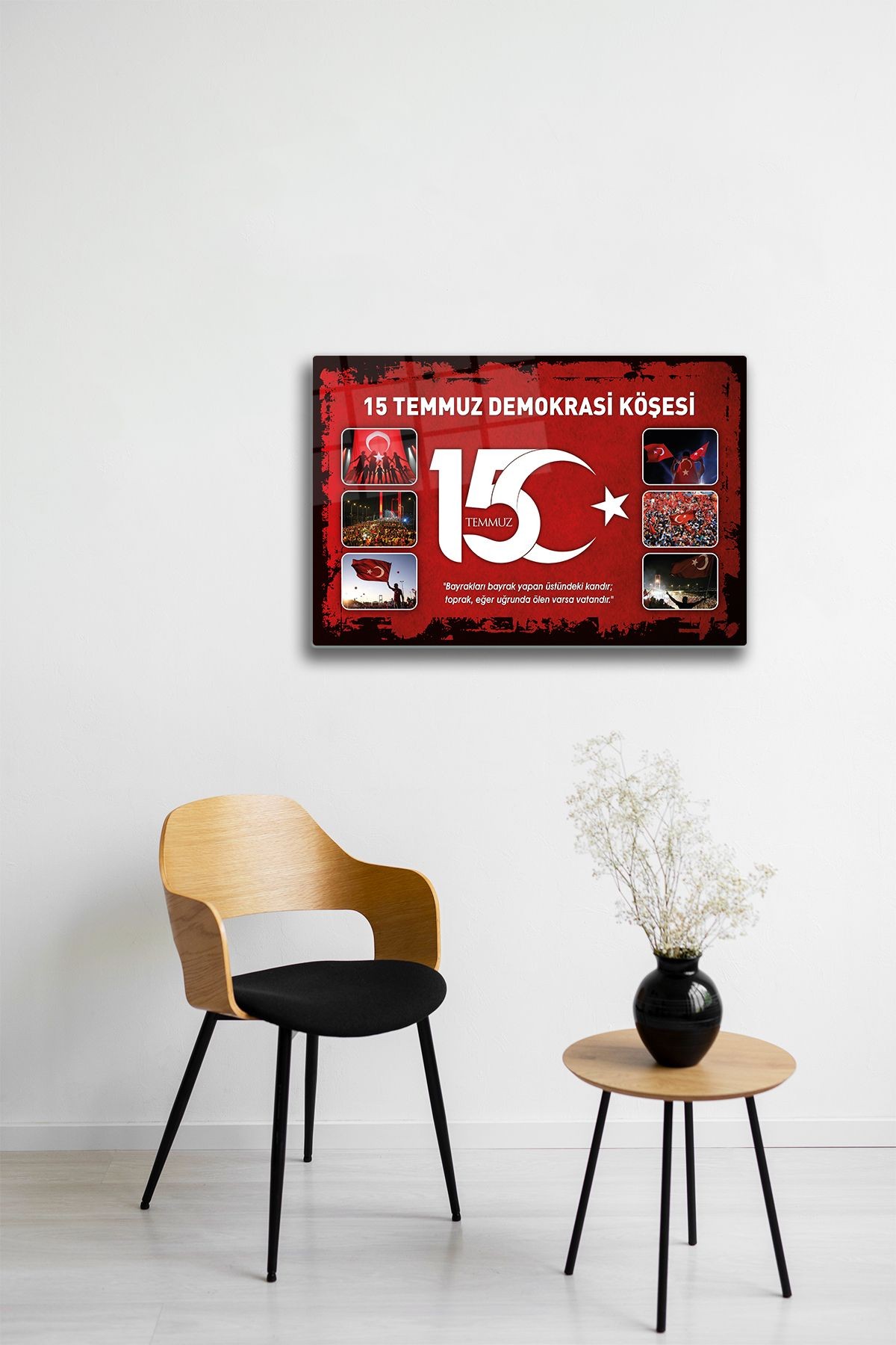Cam Tablo | 15 Temmuz Demokrasi Köşesi | Kırmızı  Fon | 40cm x 60cm