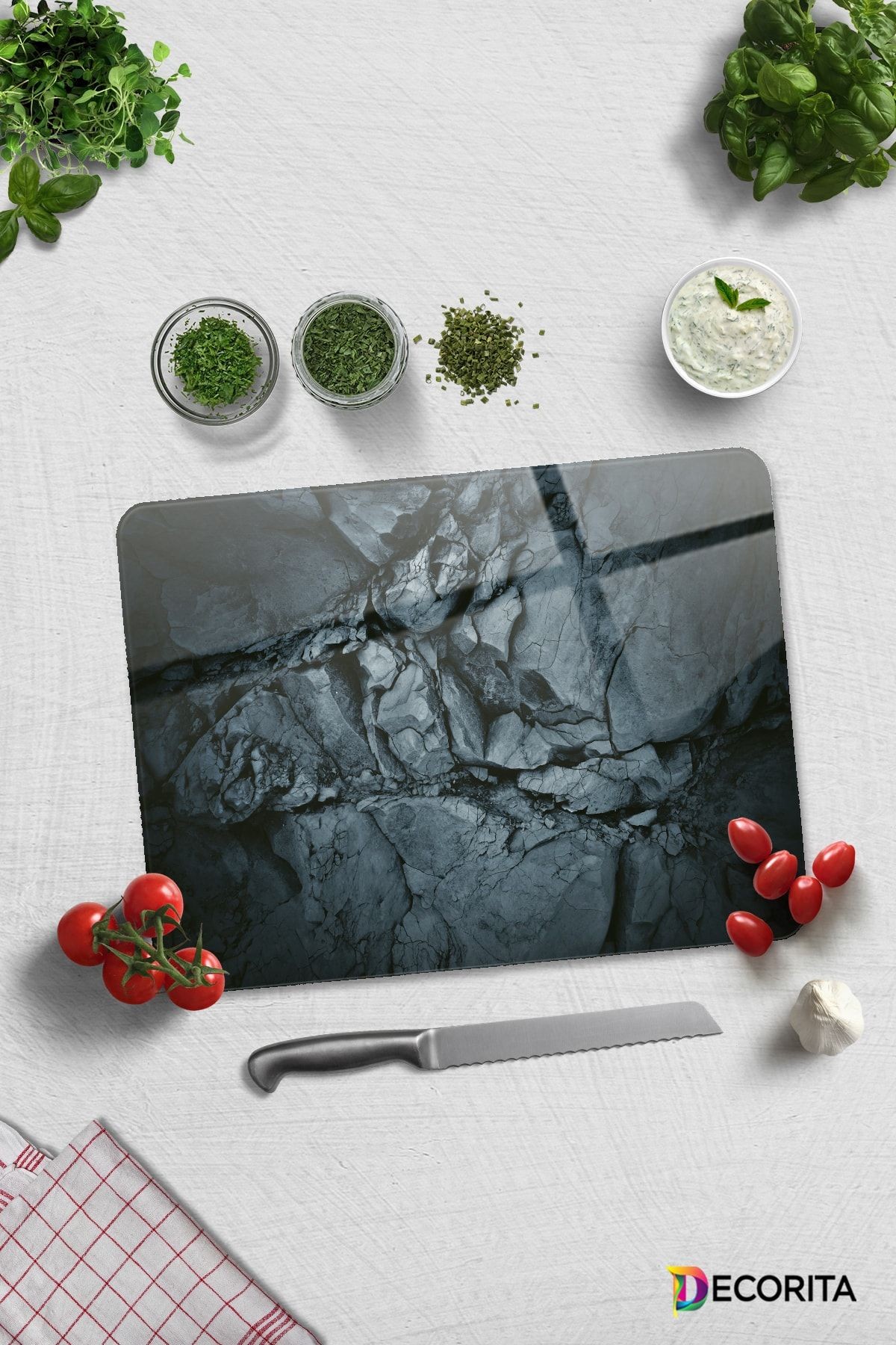 Cam Kesme Tahtası - Cam Kesme Tablası | Doğal Taş Desen | 30cm X 40cm