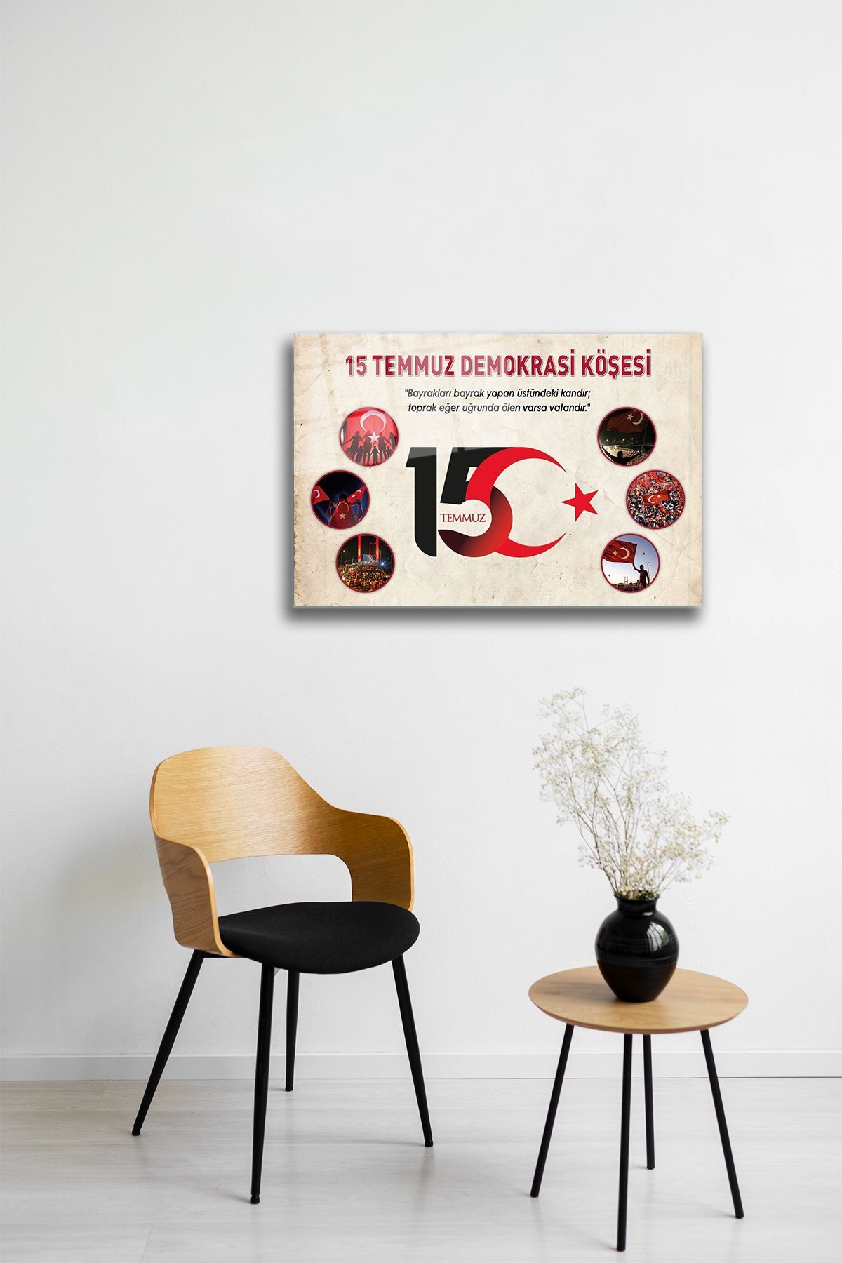 Cam Tablo | 15 Temmuz Demokrasi Köşesi | Krem Fon | 40cm x 60cm