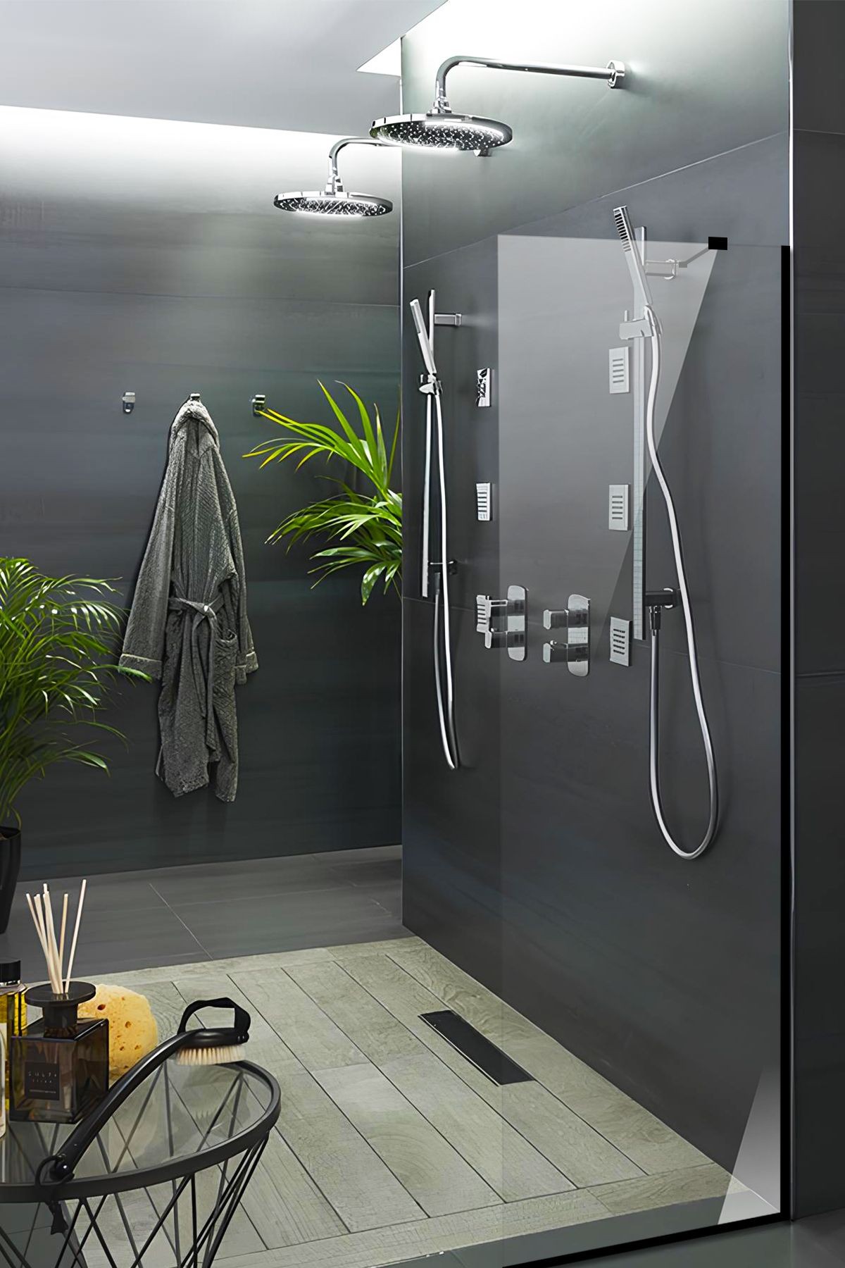 Cam Duşakabin Seperatör - Sabit Panel | Saydam Cam | Siyah Profil | 55cm x 190cm