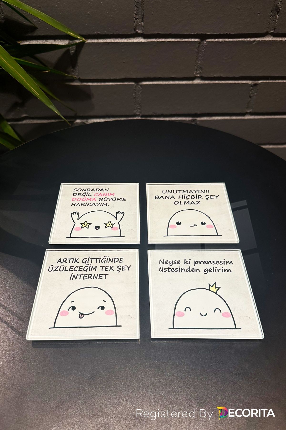 Cam Bardak Altlığı | Komik Sözler Serisi | Ego | 4'lü Takım | 10cm x 10cm