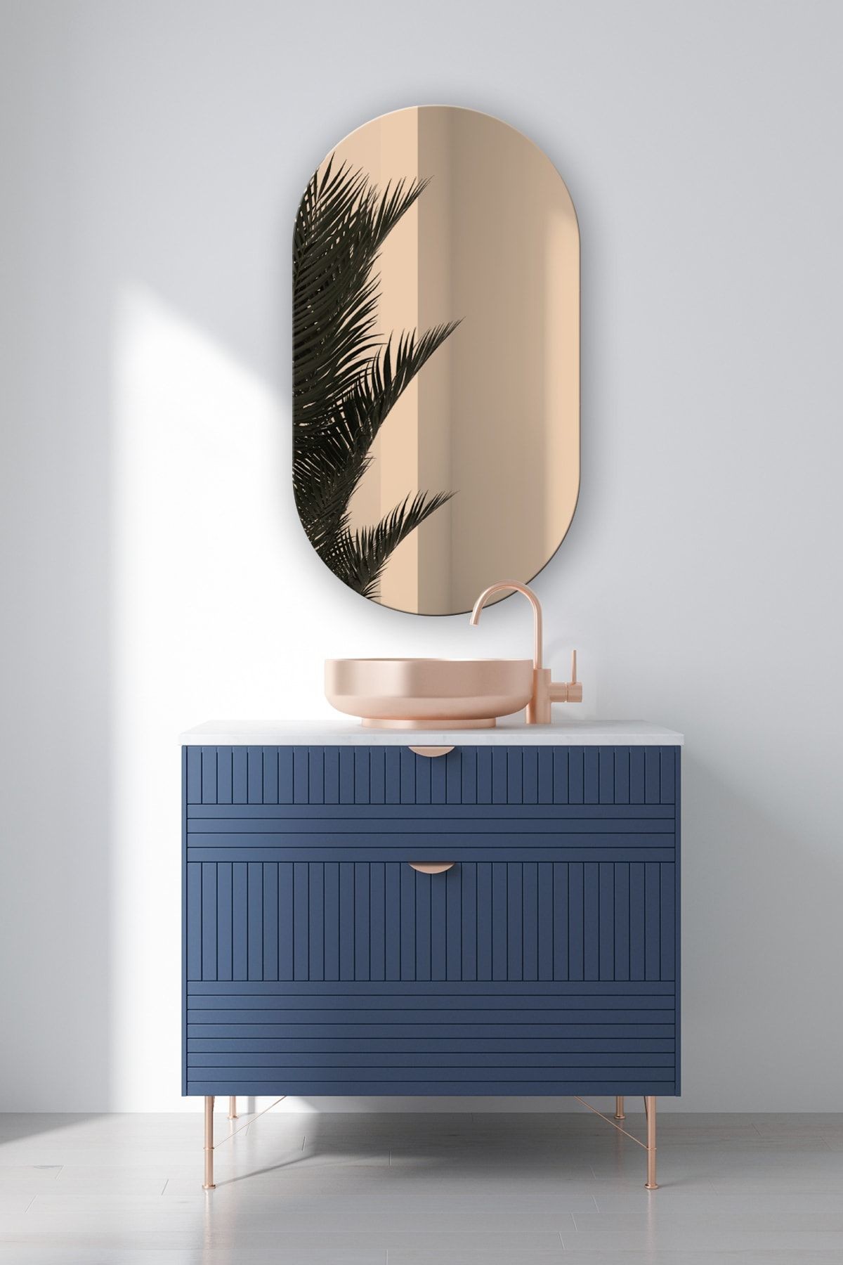 Ayna | Bronz Ayna | Oval Şekilli Dikey Ayna | Ledli | 45cm X 80cm