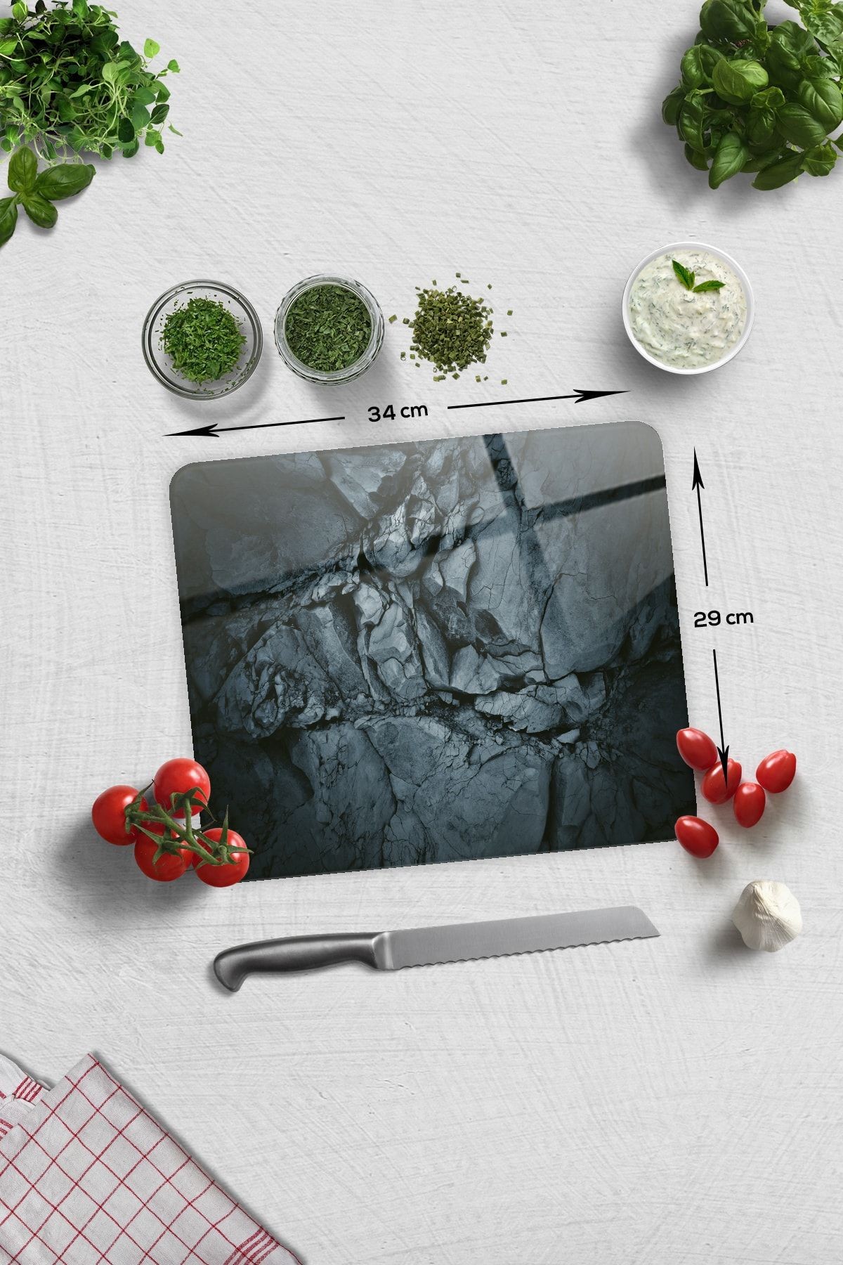 Cam Kesme Tahtası - Cam Kesme Tablası | Doğal Taş Desen | 29cm X 34cm
