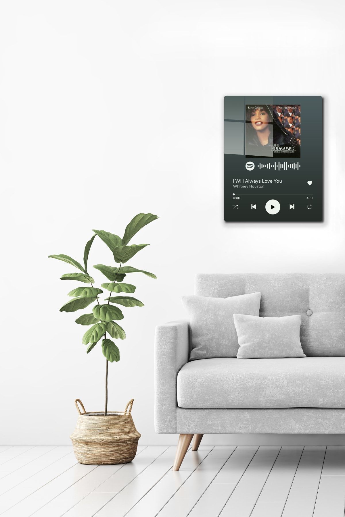 Spotify Barkodlu Cam Tablo | Whitney Houston-ı Will Always Love You | 30cm X 40cm