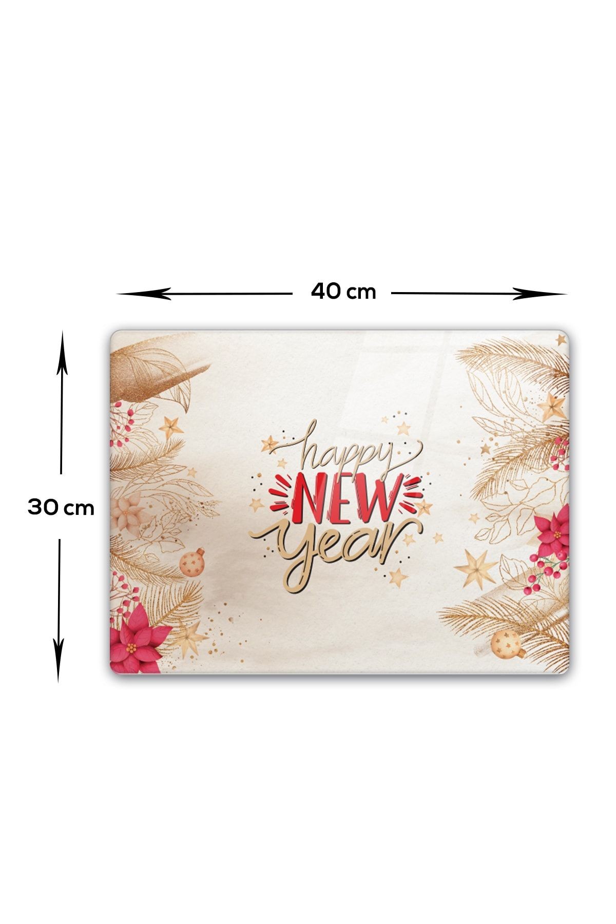 Cam Kesme Tahtası - Cam Kesme Tablası | Happy New Year - Gold | 30cm X 40cm