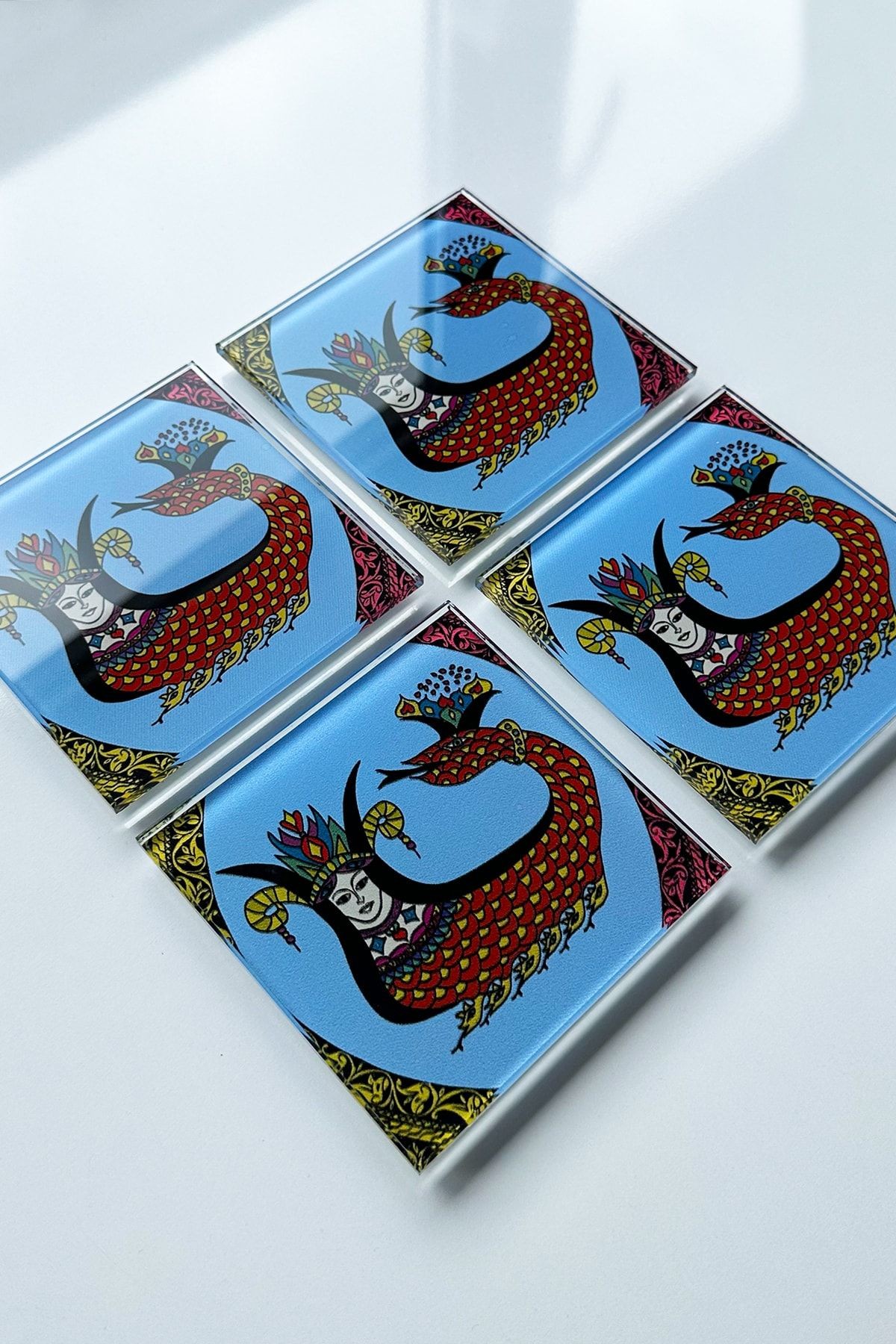 Cam Bardak Altlığı | Klasik Şahmeran | 4'lü Takım | 10cm X 10cm