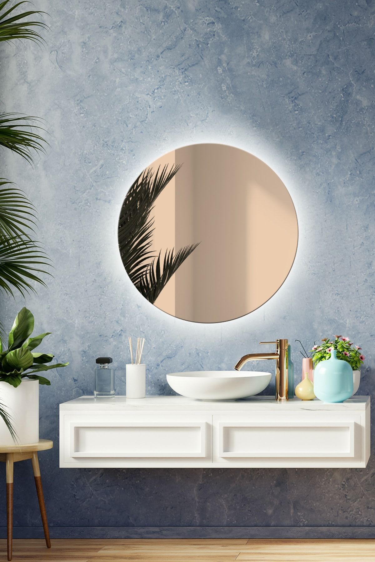 Ayna | Bronz Ayna | Yuvarlak Şekilli | Ledli | Çap60cm