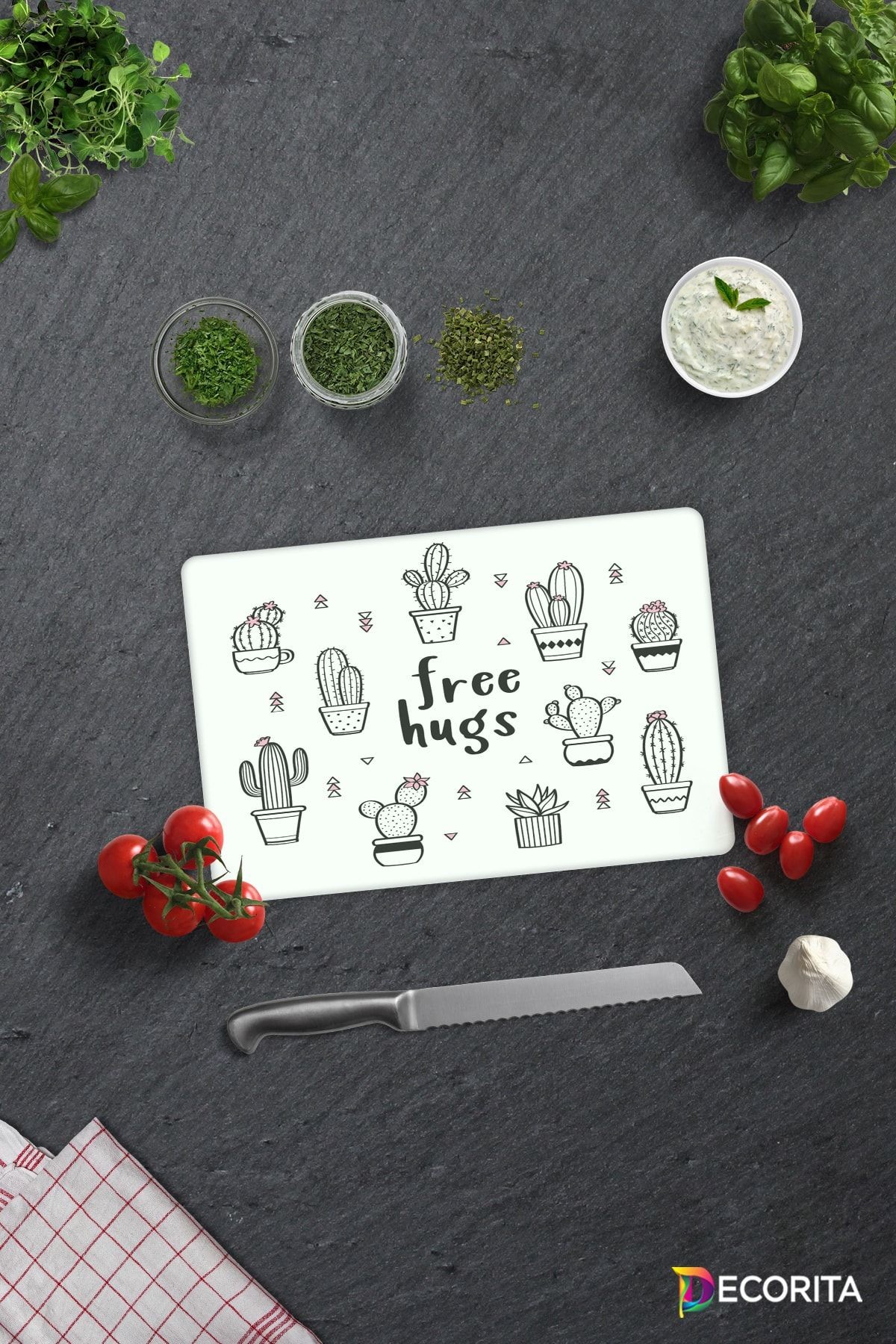 Free Hugs | Cam Kesme Tahtası - Cam Kesme Tablası | 20cm x 30cm