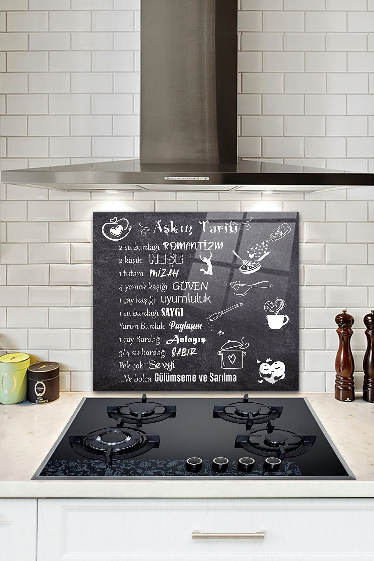 Cam Ocak Arkası Koruyucu | Aşkın Tarifi | 52cm X 60cm