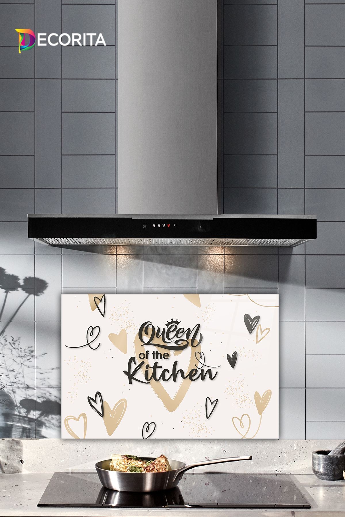 Cam Ocak Arkası Koruyucu | Queen Of The Kitchen- Krem | 40cm X 60cm
