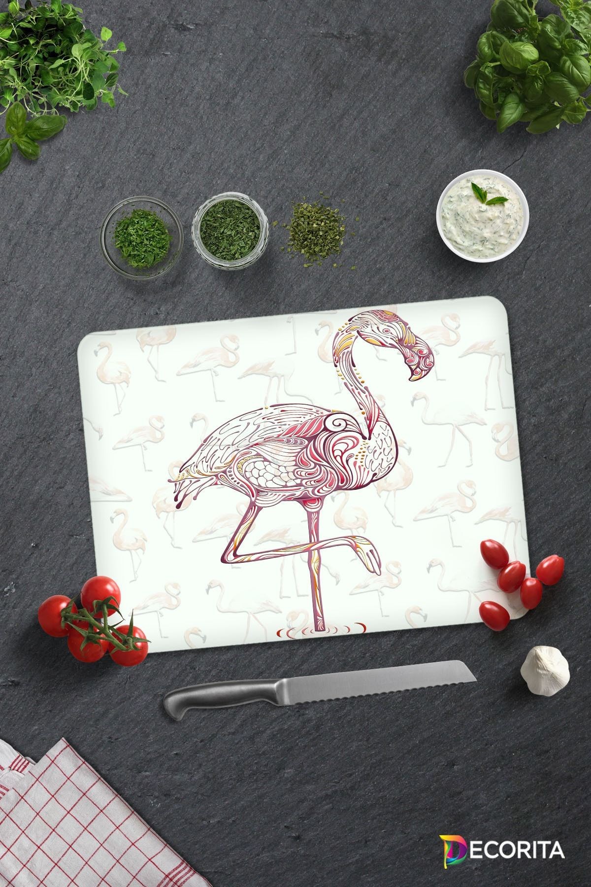 Flamingo Desen | Cam Kesme Tahtası - Cam Kesme Tablası | 30cm X 40cm