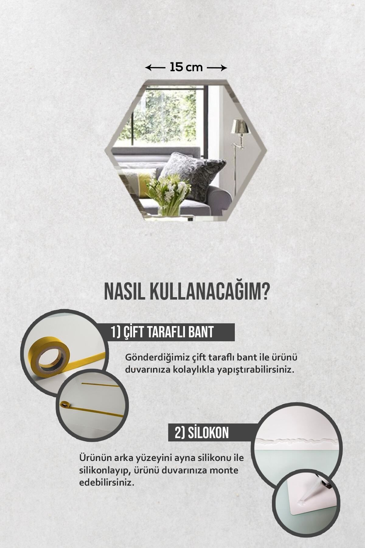 Ayna | Ayna | 7'li Takım Çiçek Desen Altıgen Ayna