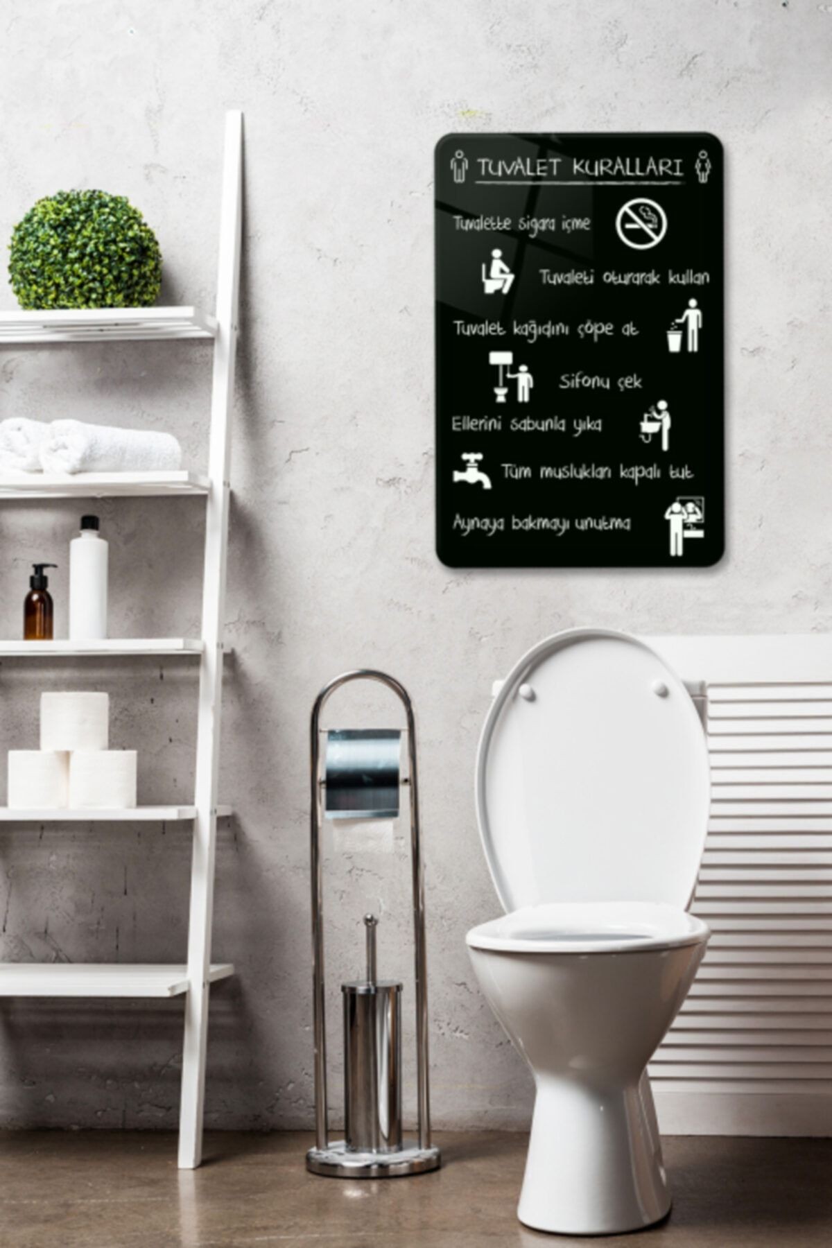 Tuvalet Kuralları | Banyo Aksesuarı | Siyah Fon | 40cm X 60cm