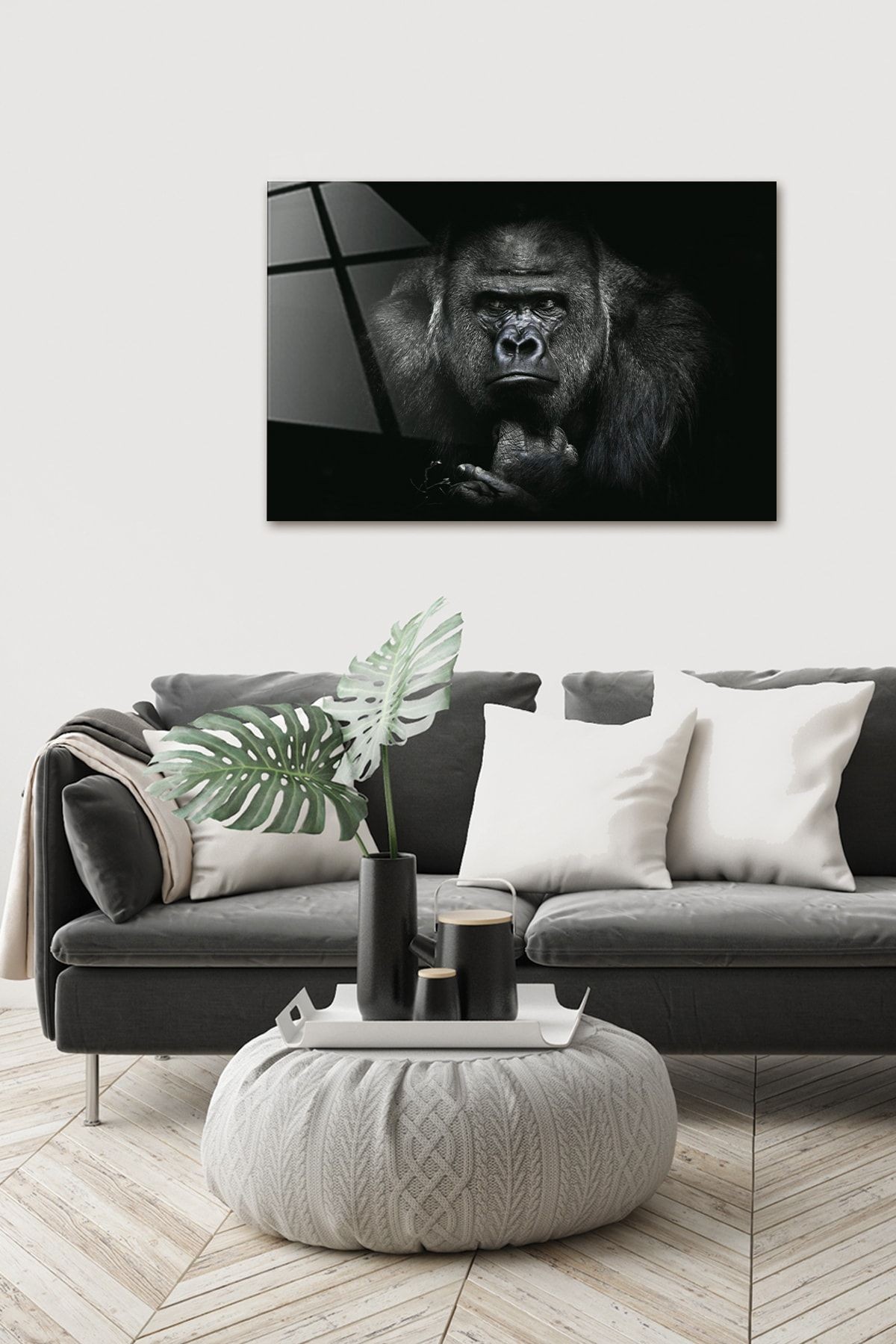 Hayvanlar | Cam Tablo | Goril - Yatay Görünüm | 40cm X 60cm