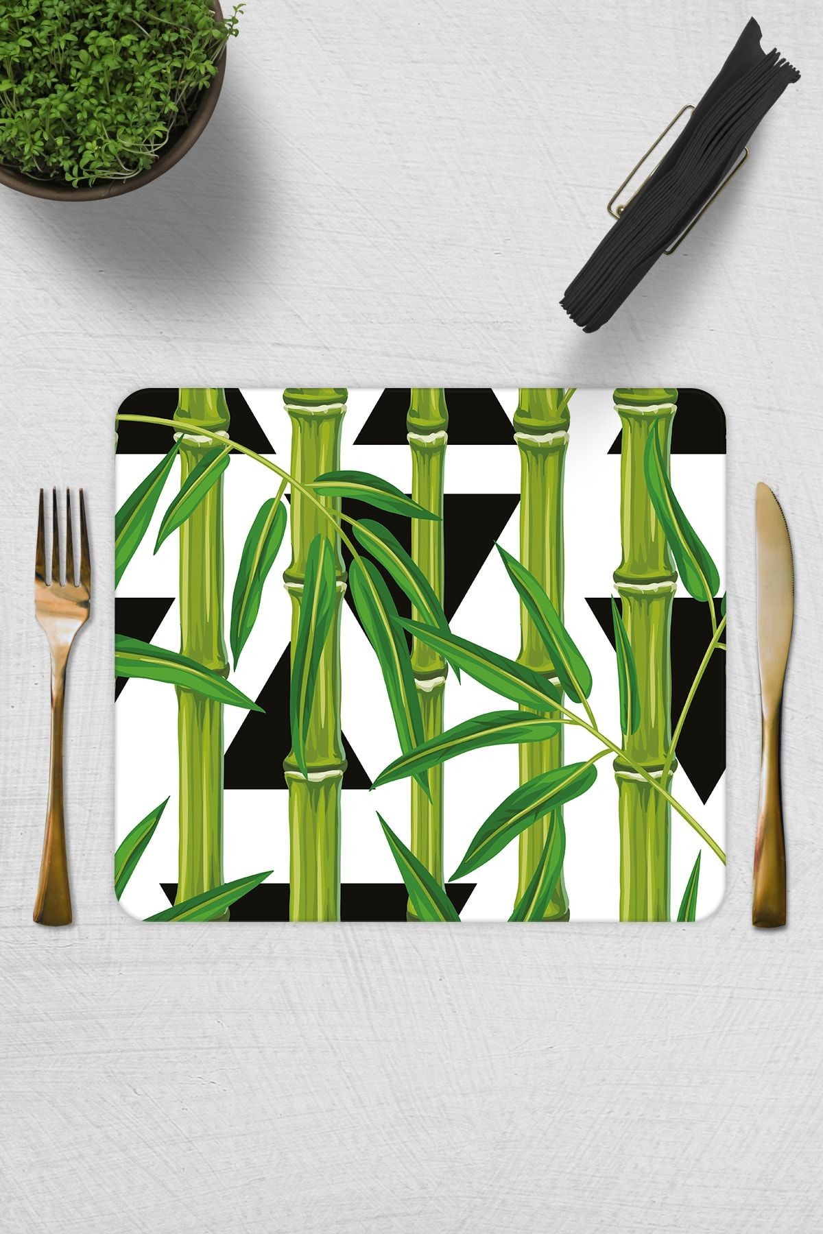 2'li Takım Bamboo Desen | Cam Tabak - Kahvaltı Tabağı - Pasta Tabağı | 29cm X 34cm