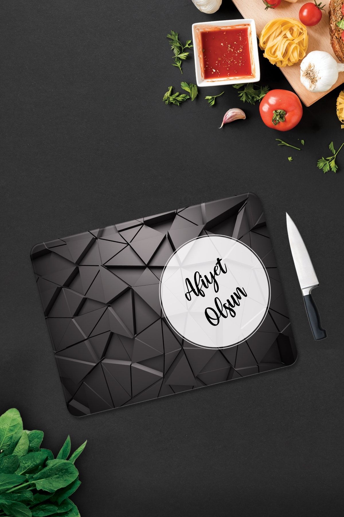 Afiyet Olsun | Antrasit Kristal | Cam Kesme Tahtası - Cam Kesme Tablası | 30cm X 40cm