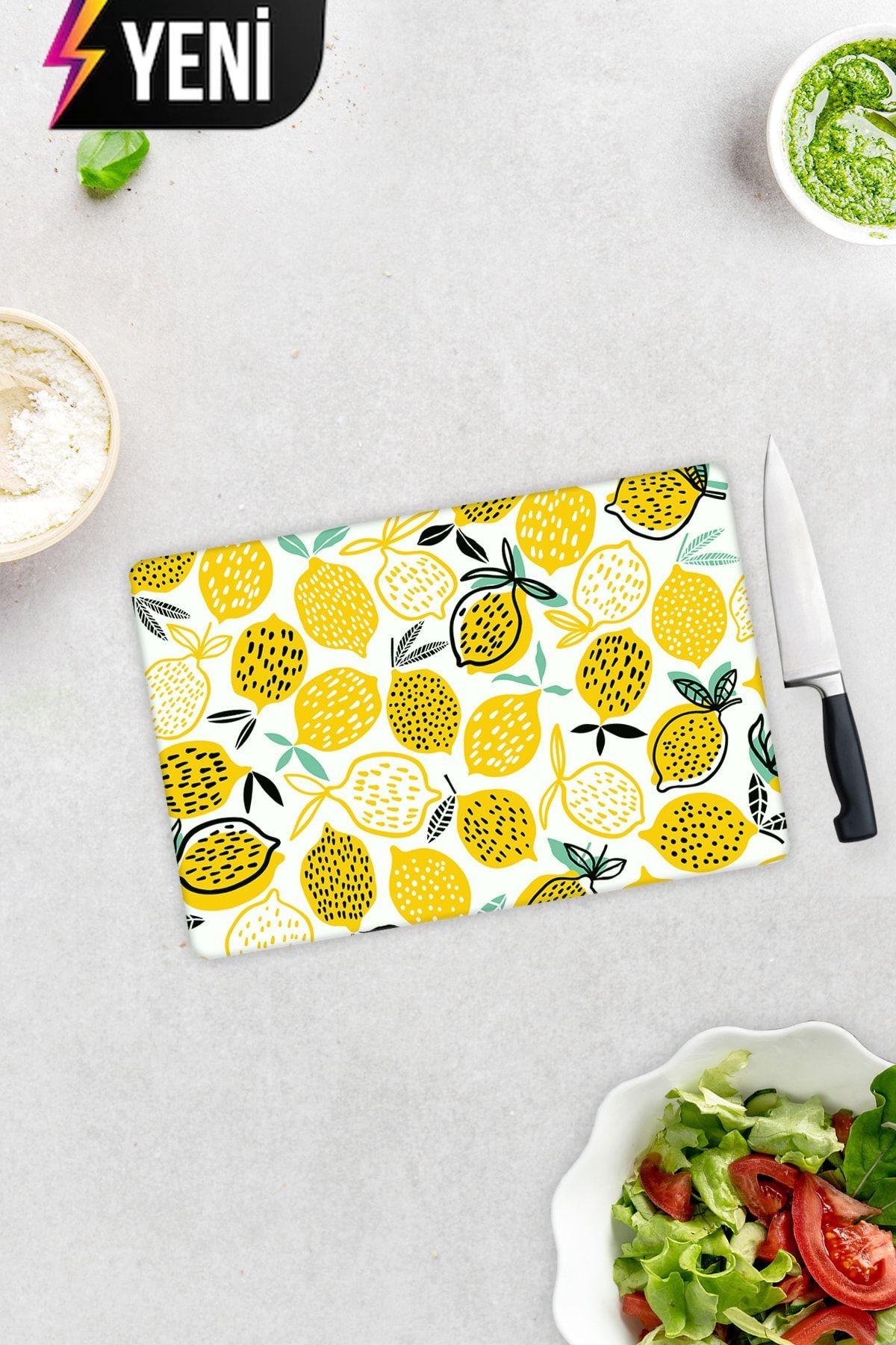 Sarı Limonlar | Cam Kesme Tahtası - Cam Kesme Tablası | 20cm x 30cm