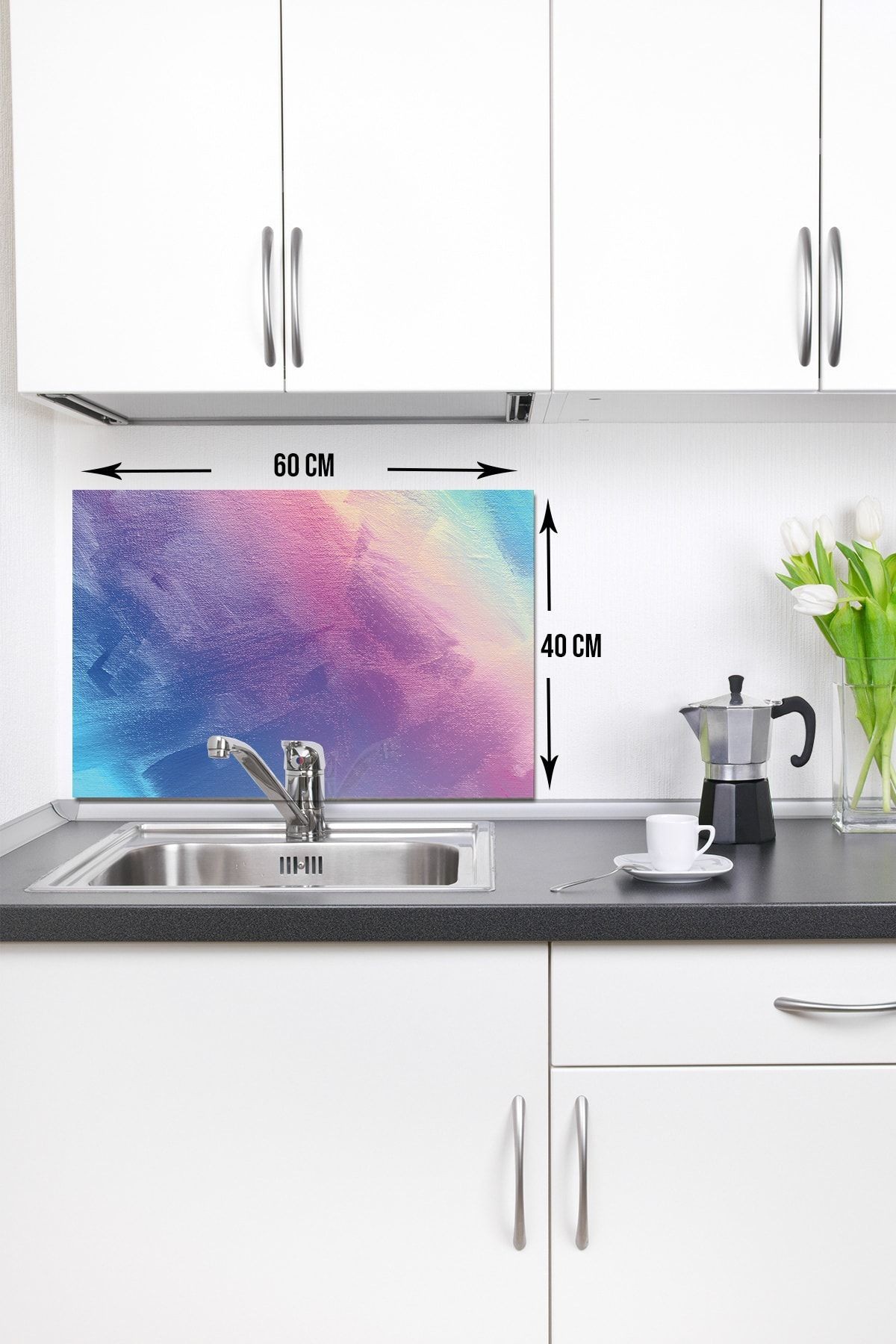Renkli Tuval Cam Musluk Arkası Koruyucu 40cm X 60cm