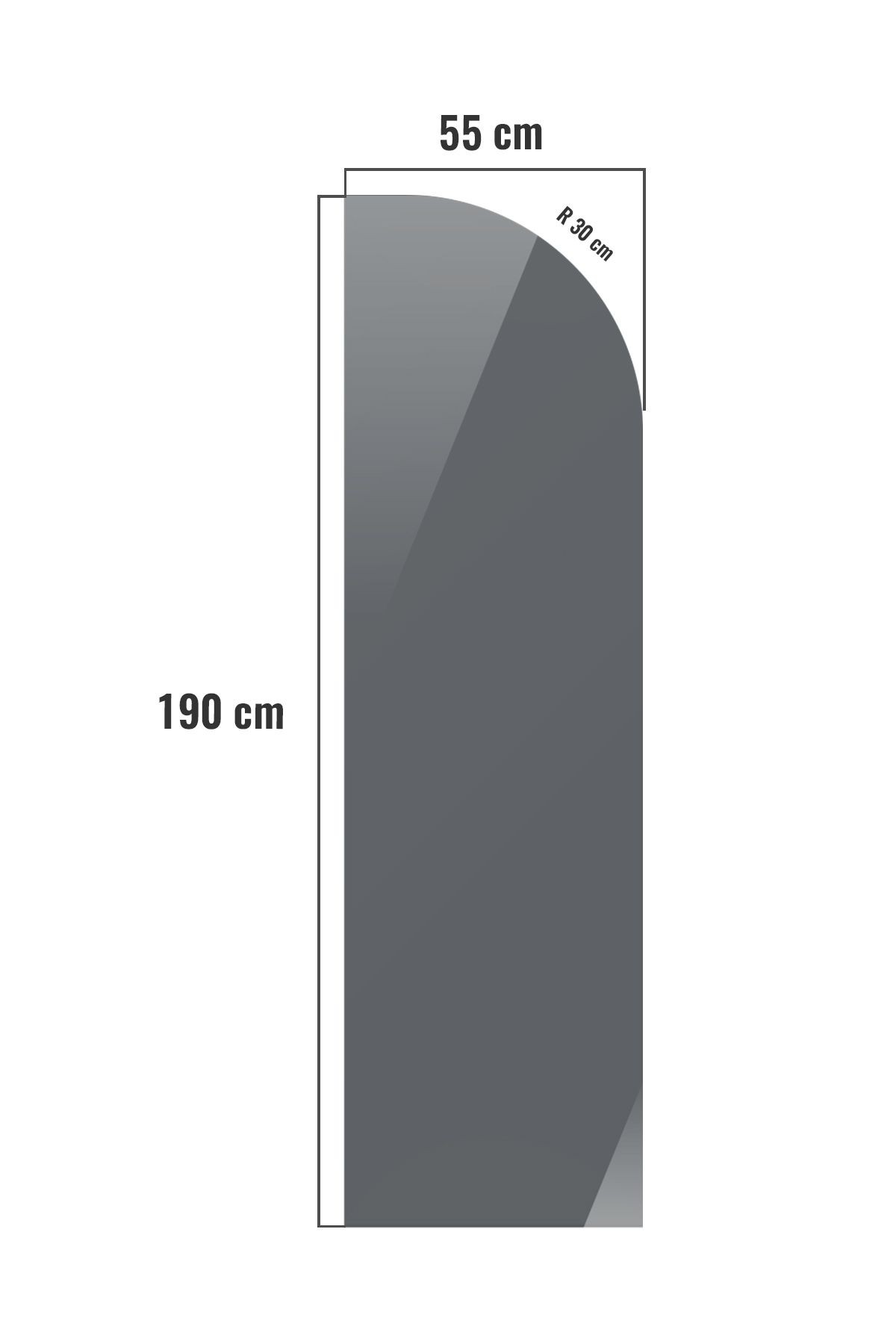 Cam Duşakabin Seperatör - Sabit Panel | Füme Cam - Şekilli | Siyah Profil | 55cm x 190cm
