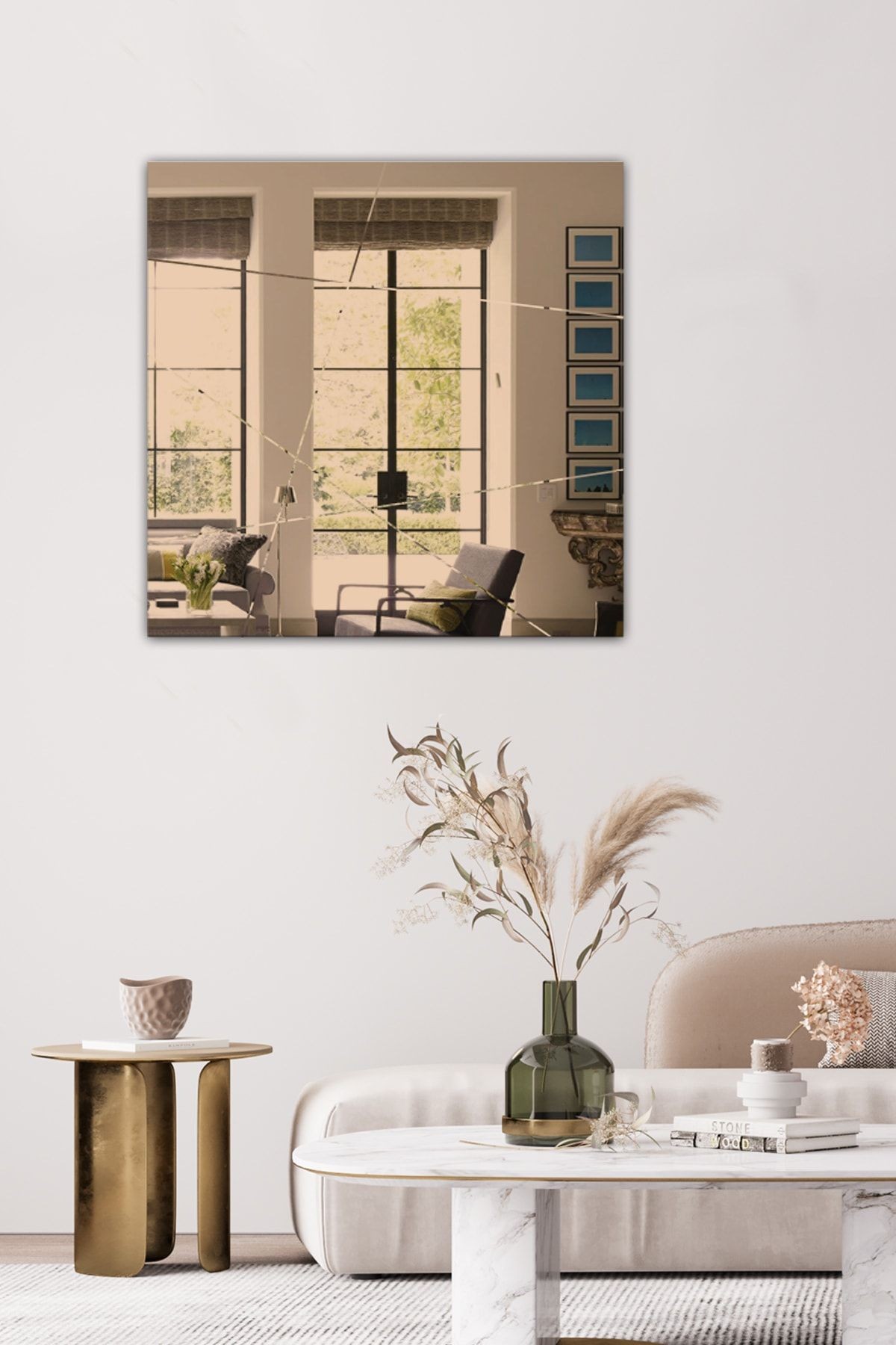 Ayna | Bronz Ayna | Tasarım Kanallı - Kare Ayna | 60cm X 60cm