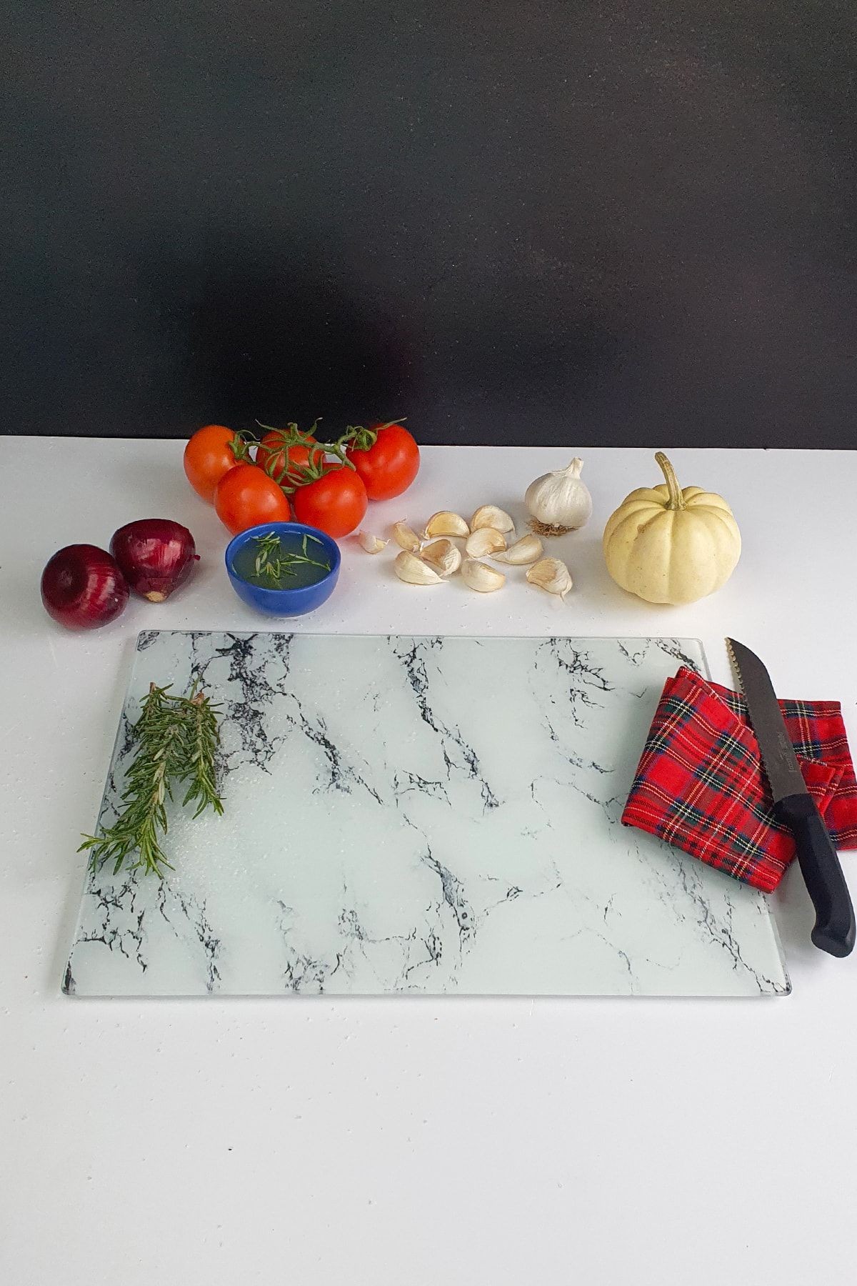 Cam Kesme Tahtası Cam Kesim Tablası Beyaz Mermer Görünümlü 30cm x 40cm