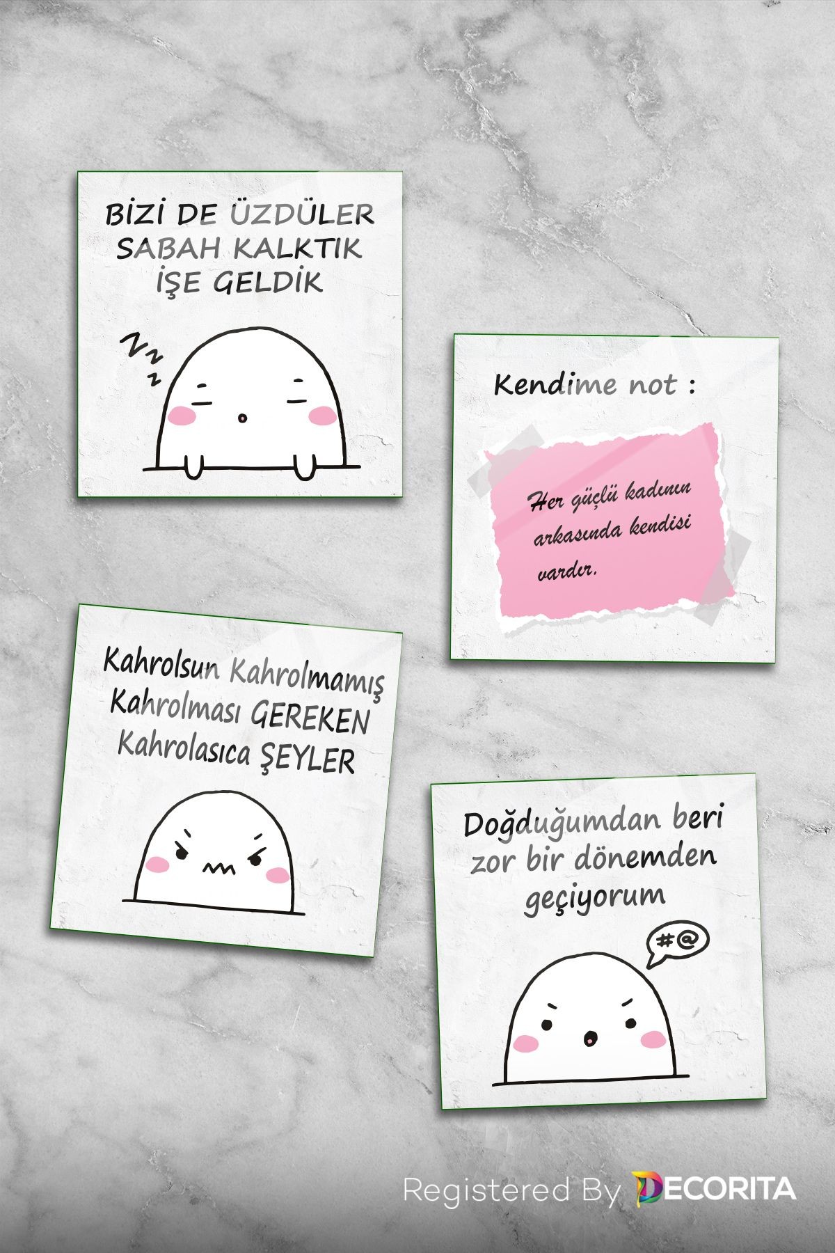 Cam Bardak Altlığı | Komik Sözler Serisi | Tükenmişlik | 4'lü Takım | 10cm x 10cm