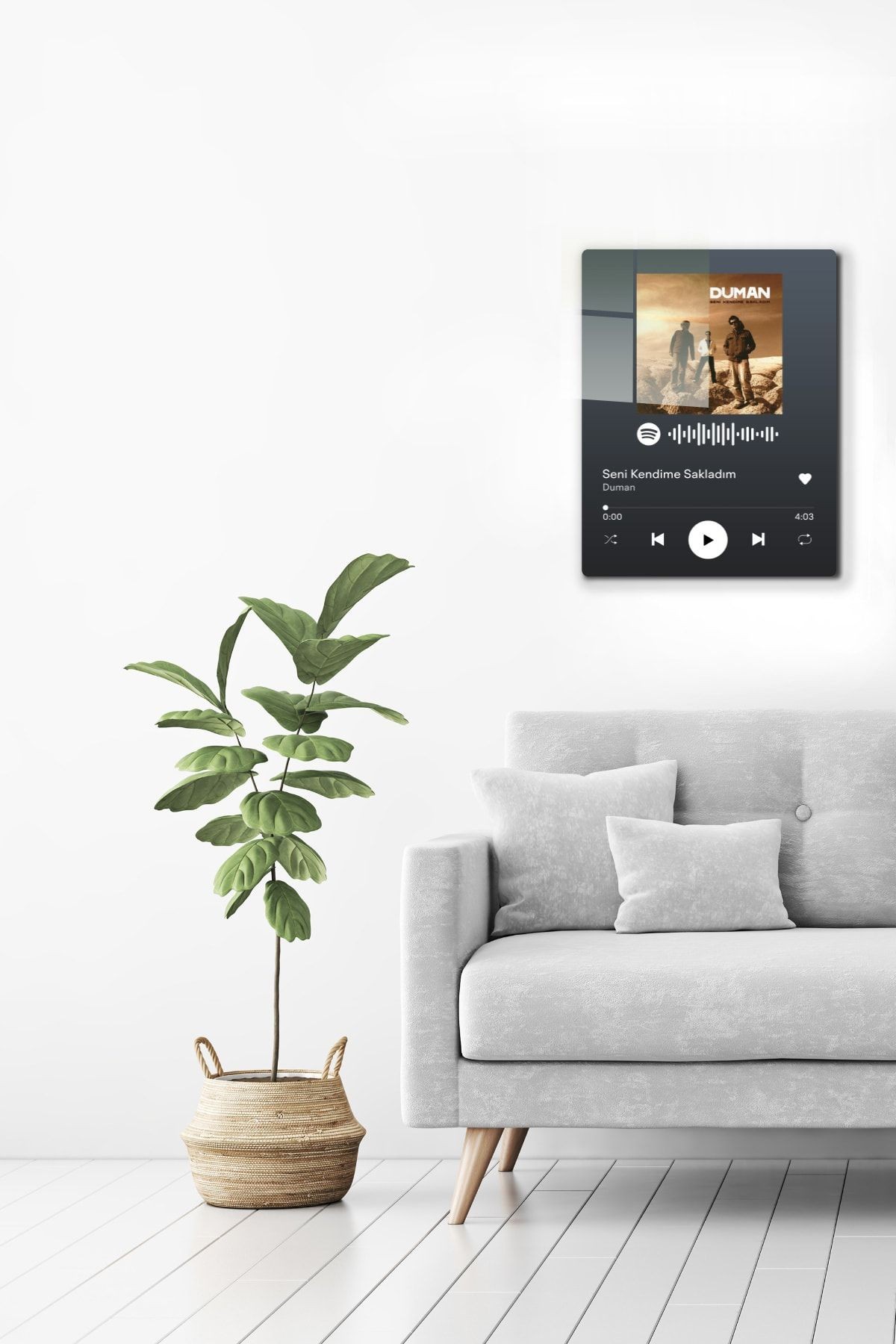 Spotify Barkodlu Cam Tablo Duman Seni Kendime Sakladım 30cm X 40cm