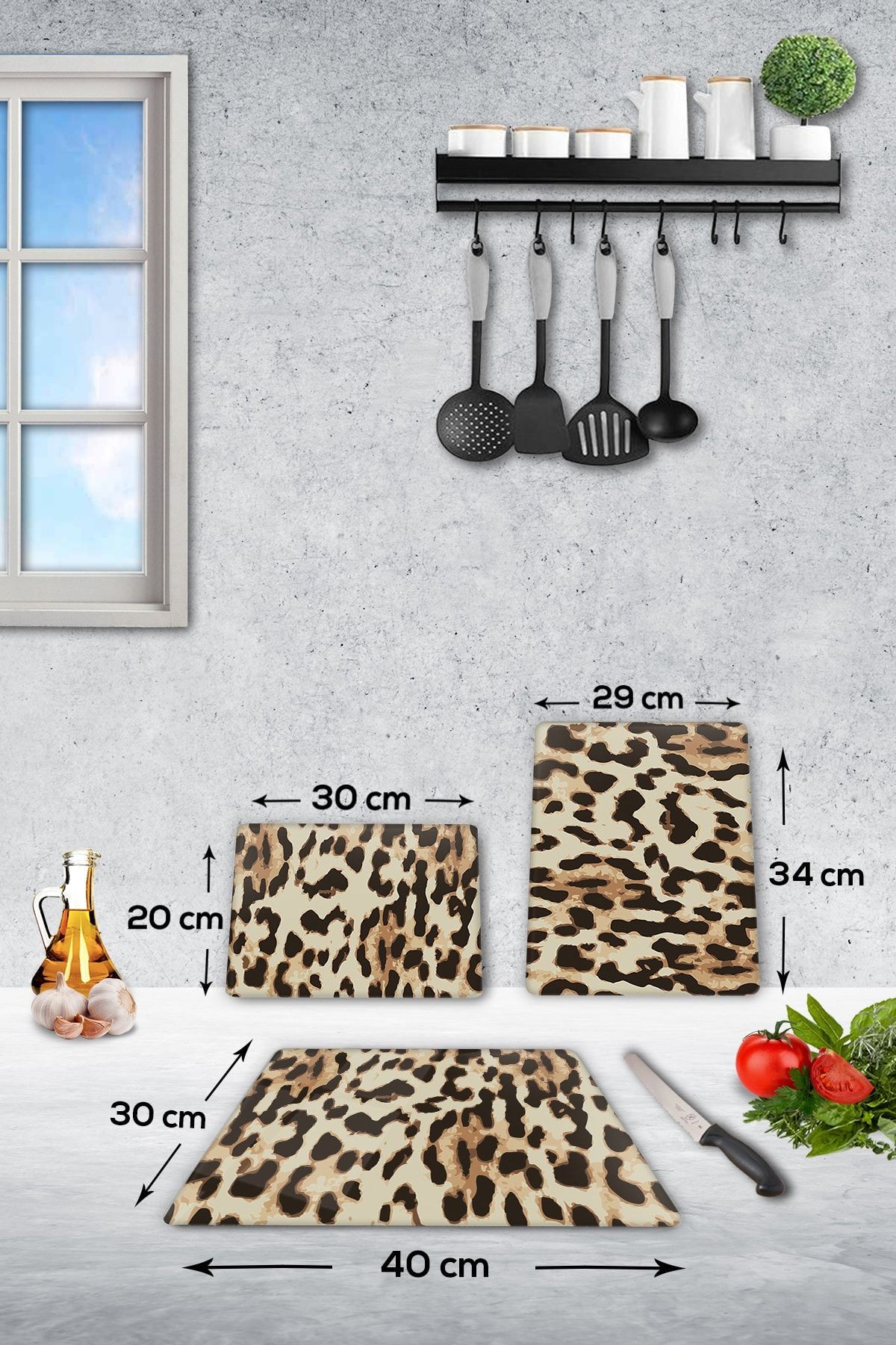 3'lü Takım Leopar Desenli | Cam Kesme Tahtası - Cam Kesme Tablası