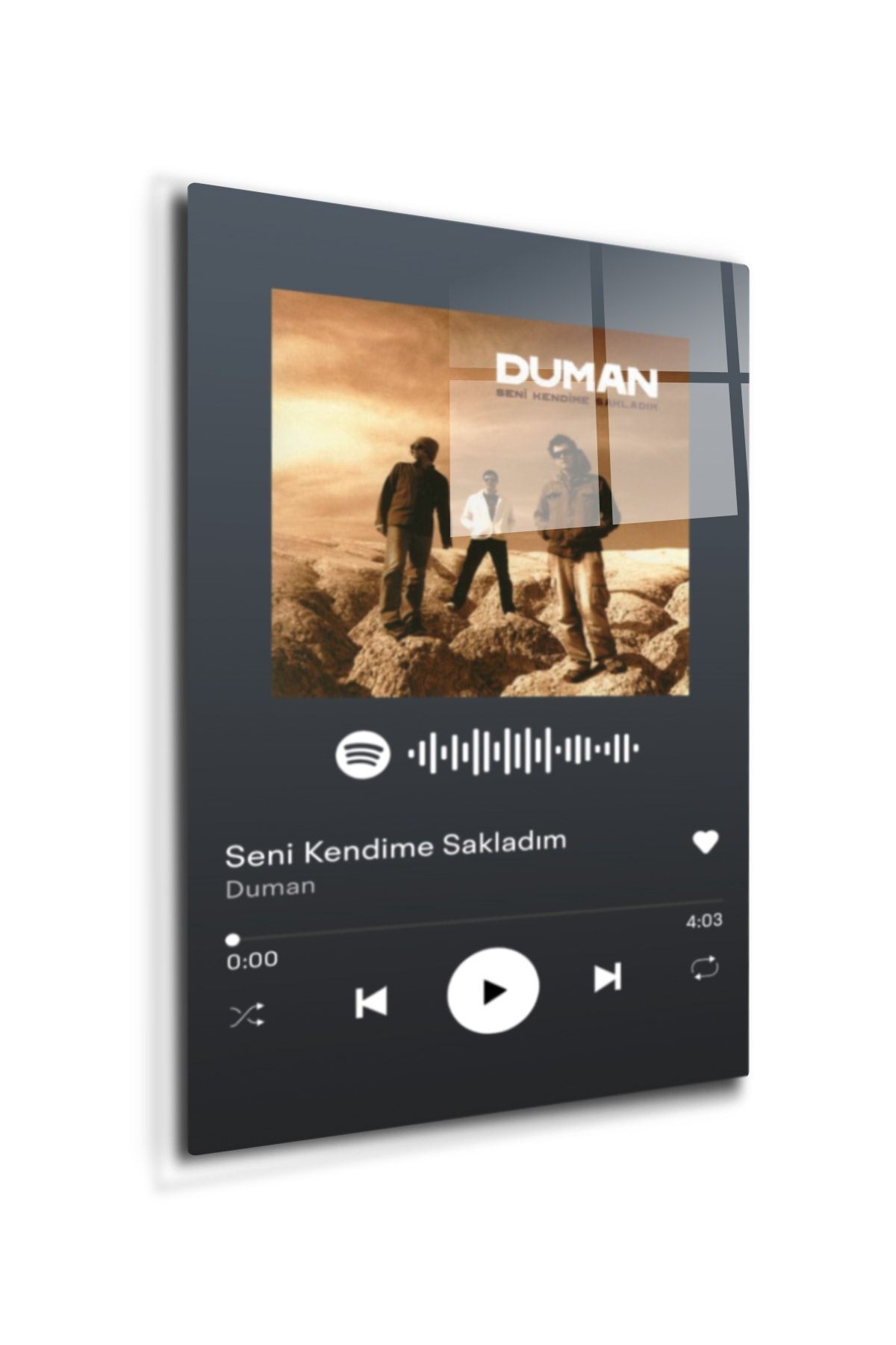 Spotify Barkodlu Cam Tablo Duman Seni Kendime Sakladım 30cm X 40cm