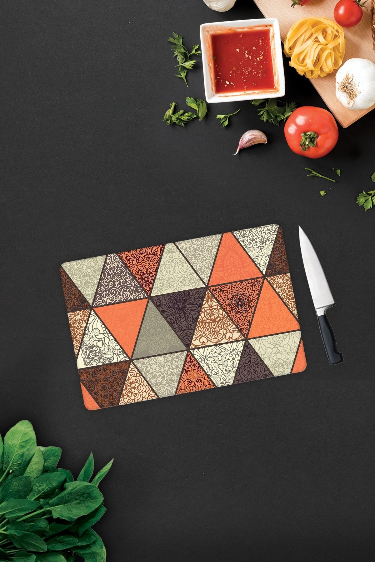 Toprak Tonları Mandala Desen | Cam Kesme Tahtası - Cam Kesme Tablası | 20cm X 30cm