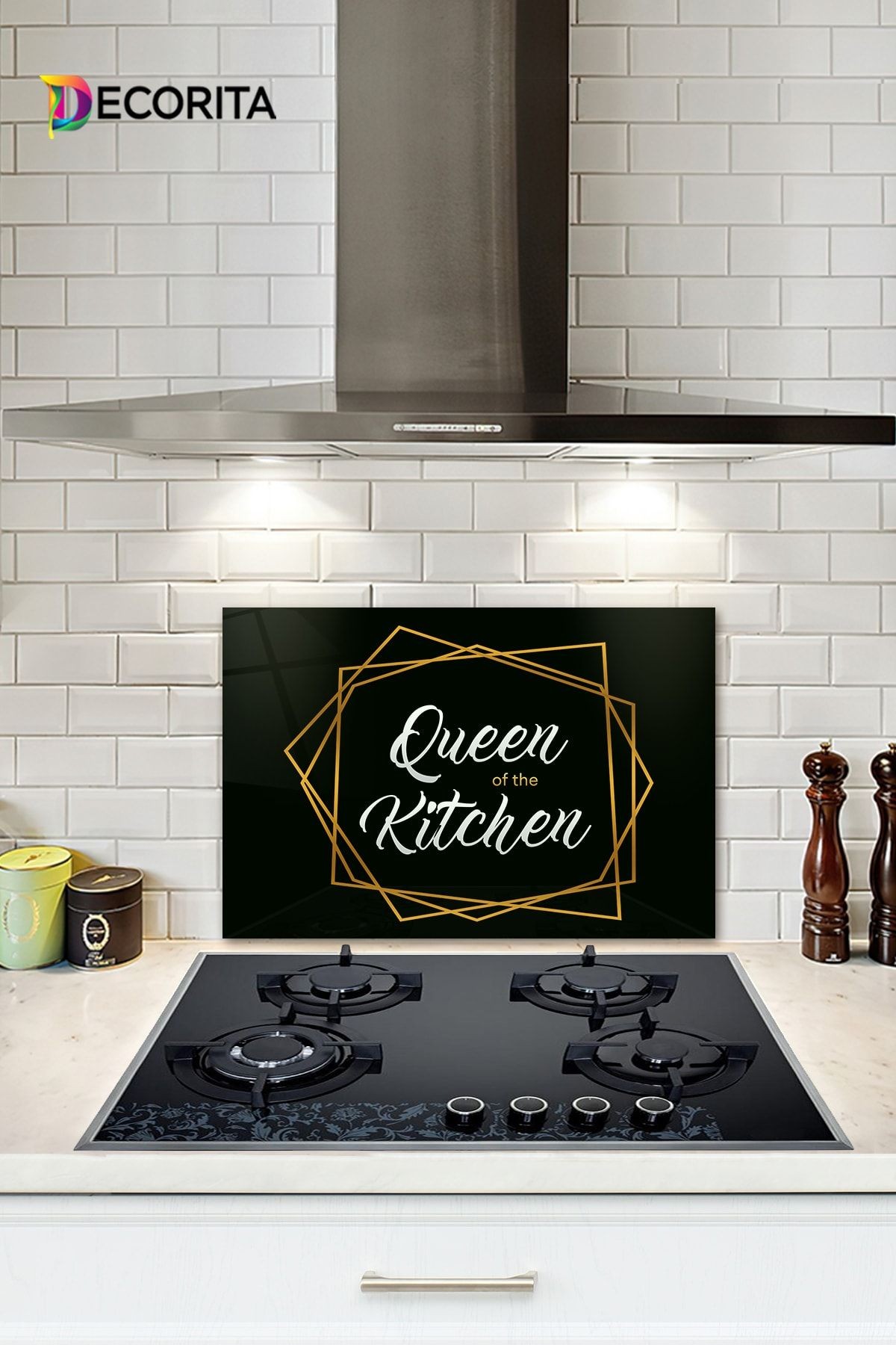 Cam Ocak Arkası Koruyucu | Queen Of The Kitchen - Siyah | 40cm X 60cm