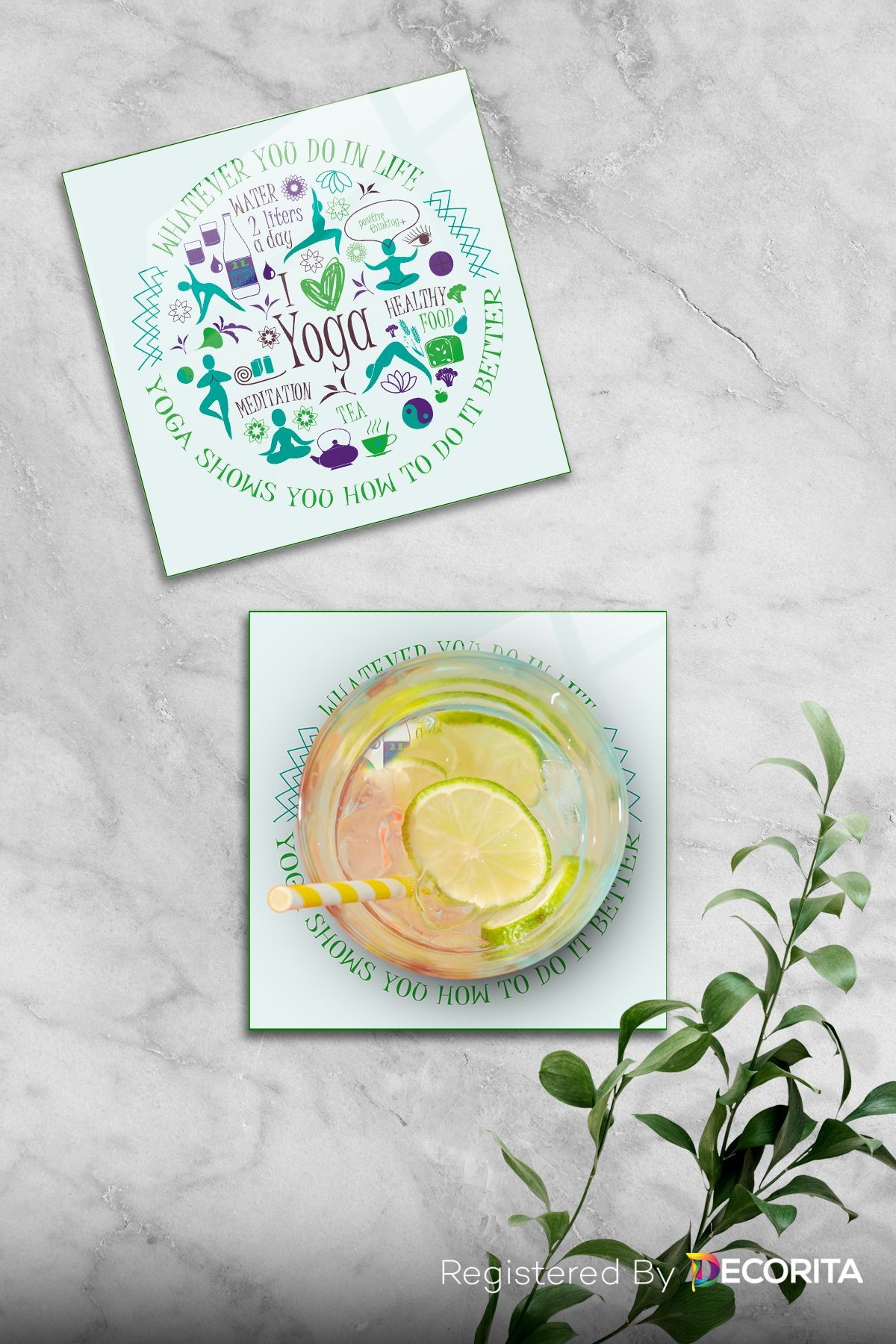 Cam Bardak Altlığı | I Love Yoga | 4'lü Takım | 10cm X 10cm